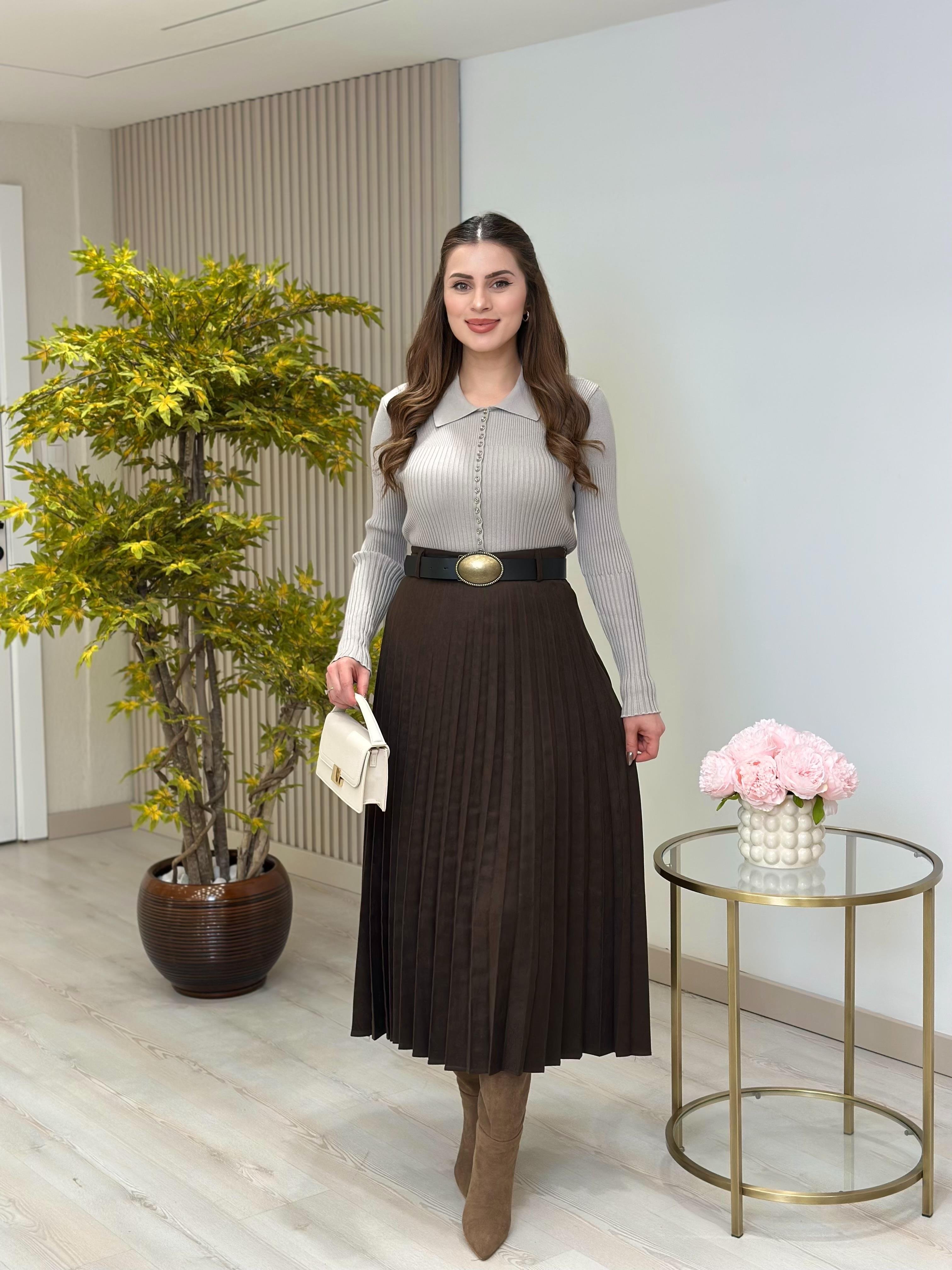 Gömlek Yaka Düğme Detaylı Triko Taş
