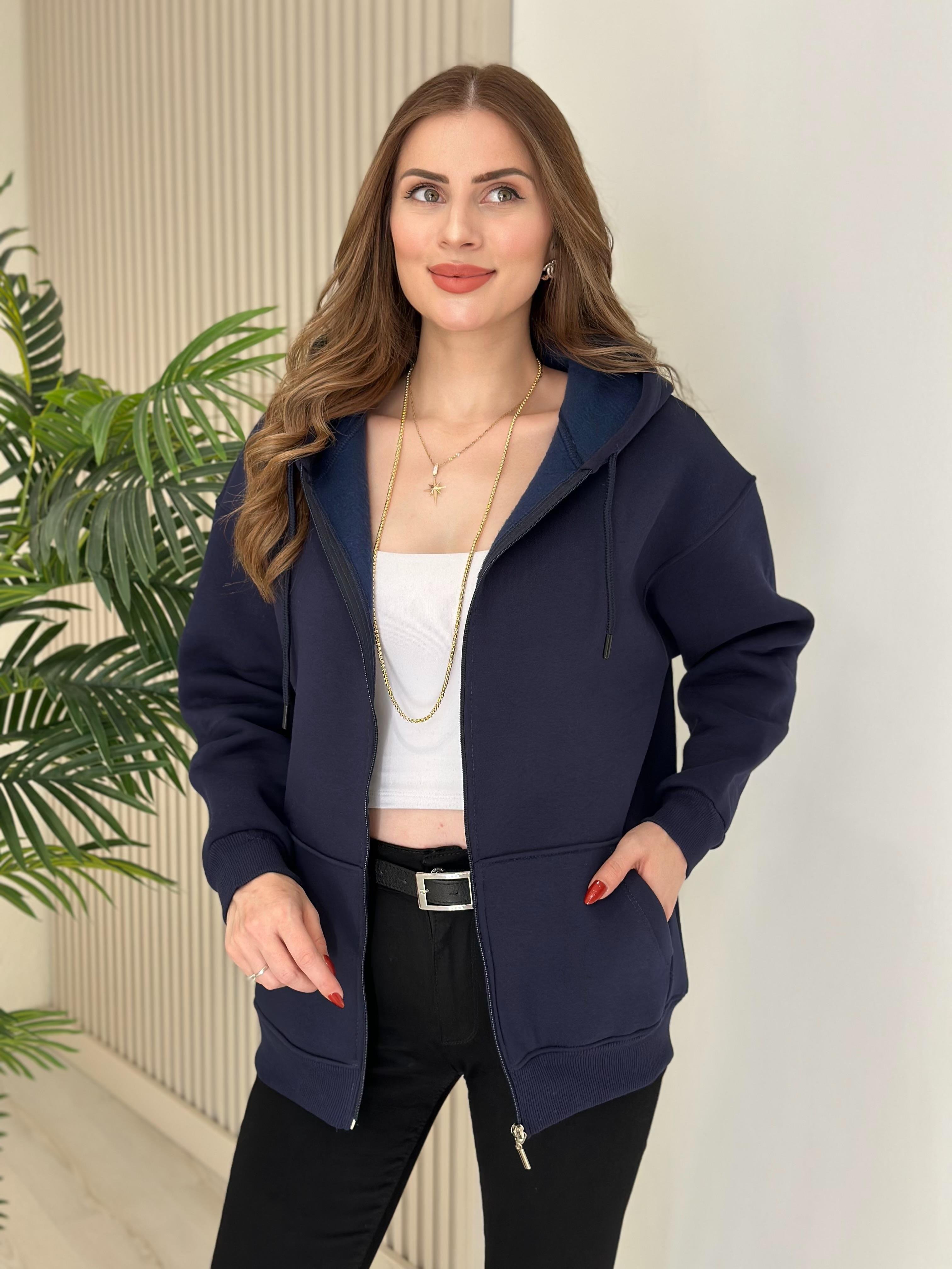 Kapşonlu İçi Şardonlu Basıc Sweat Lacivert 