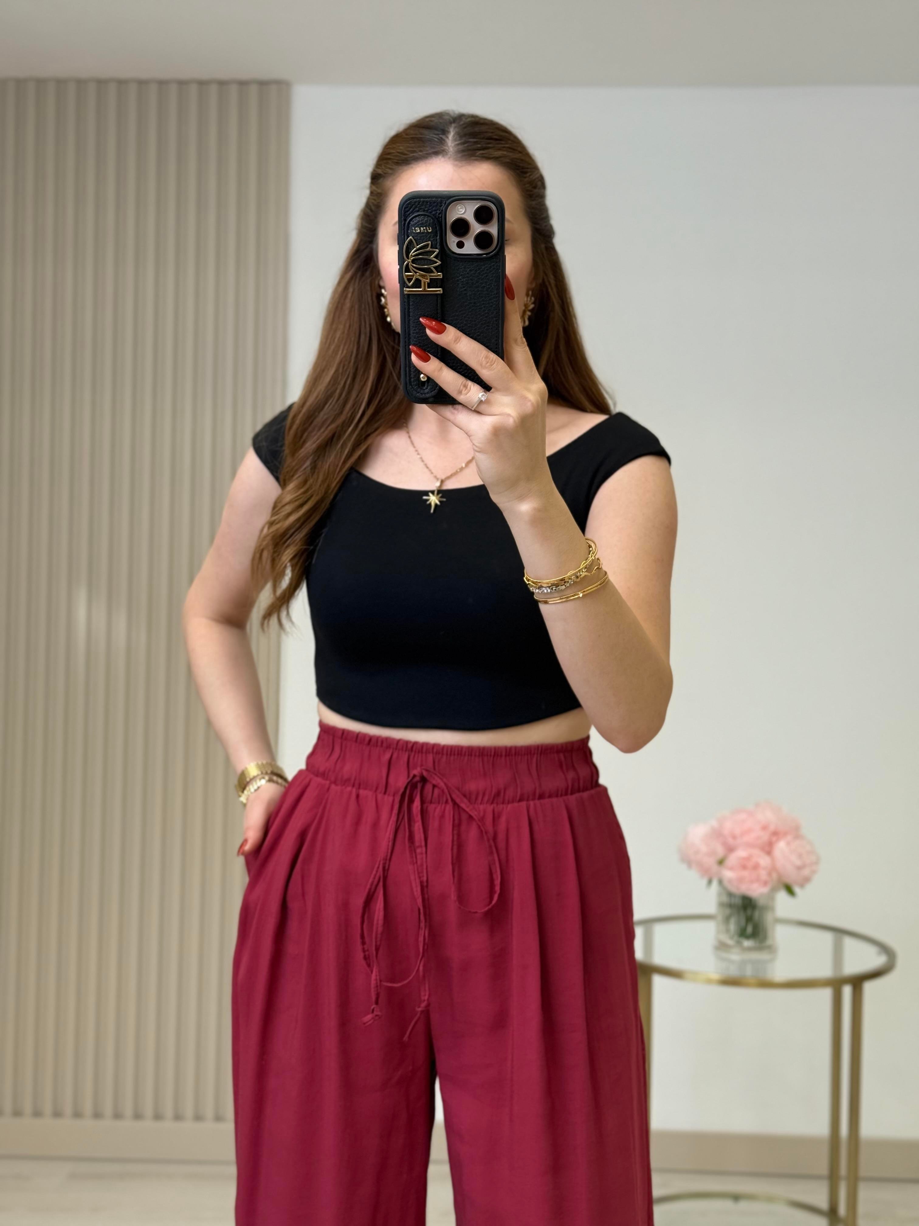 Kayık Yaka Crop Basıc Siyah