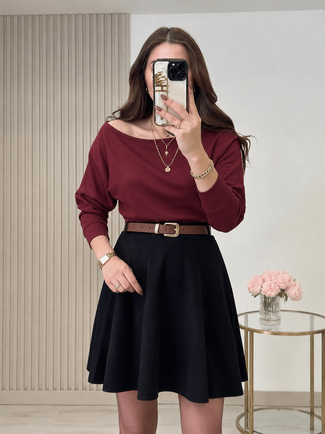 Kayık Yaka Yarasa Kol Omuz Dekolteli Modal Kumaş Bluz Bordo