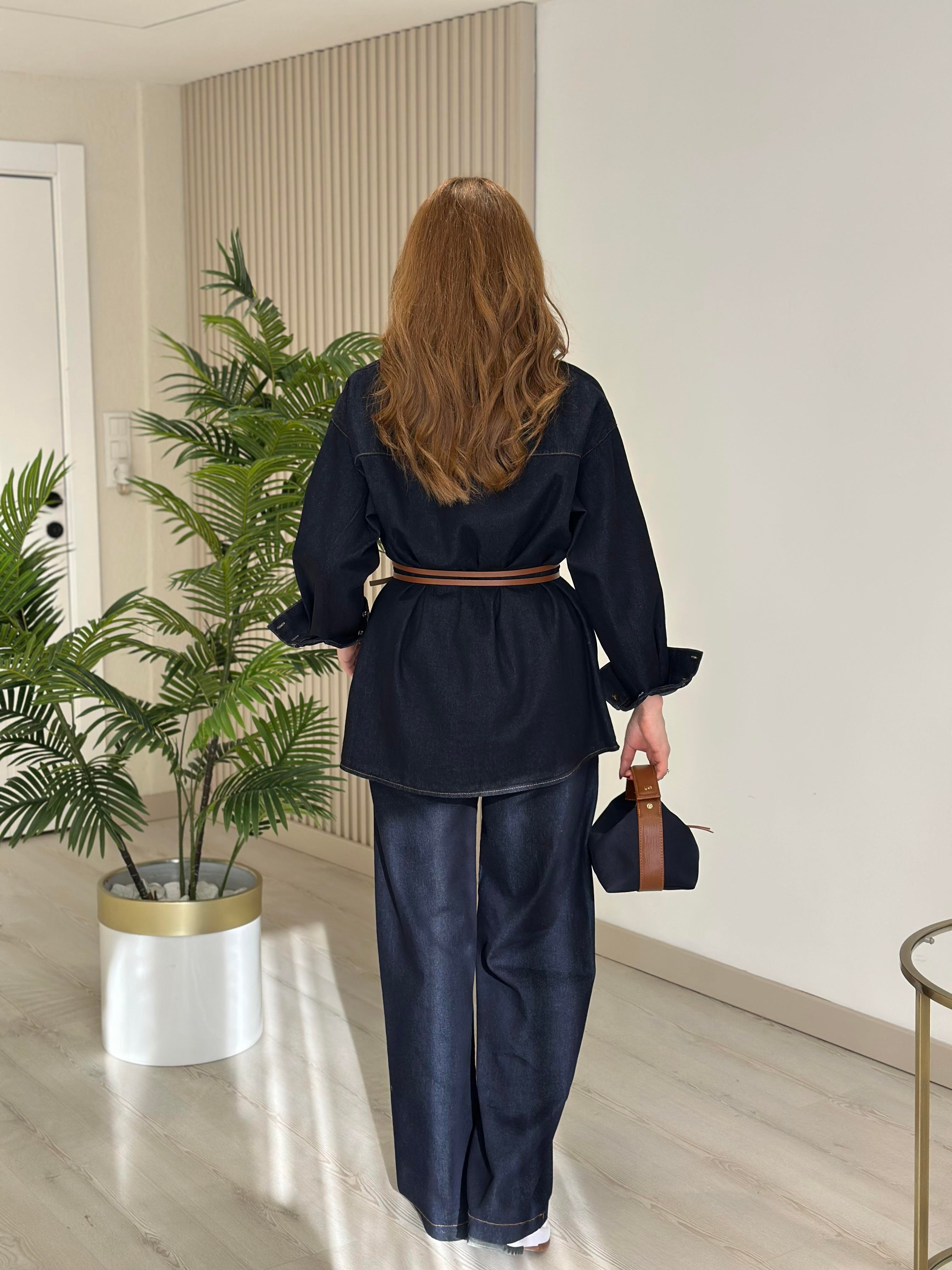 Kemerli Premium Kalite Oversıze Jean Takım 