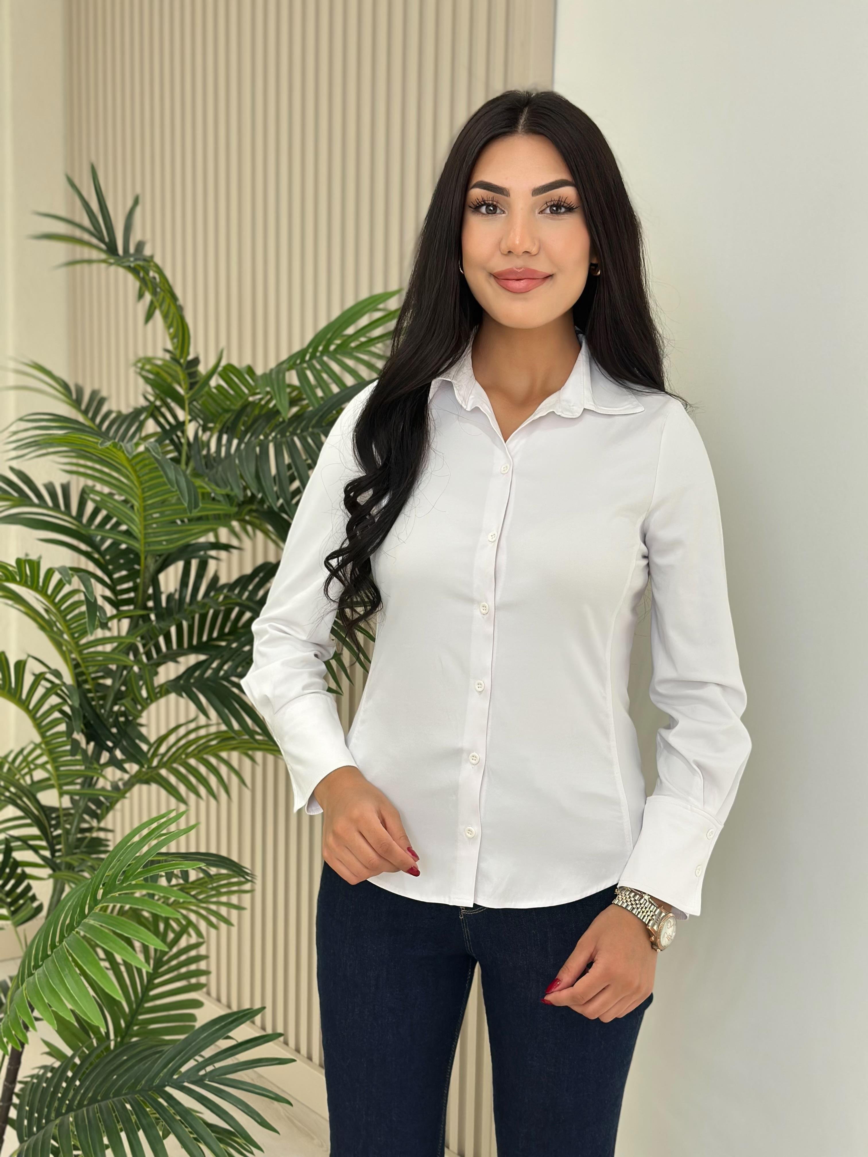 Klasik Likralı Poplin Beyaz Gömlek