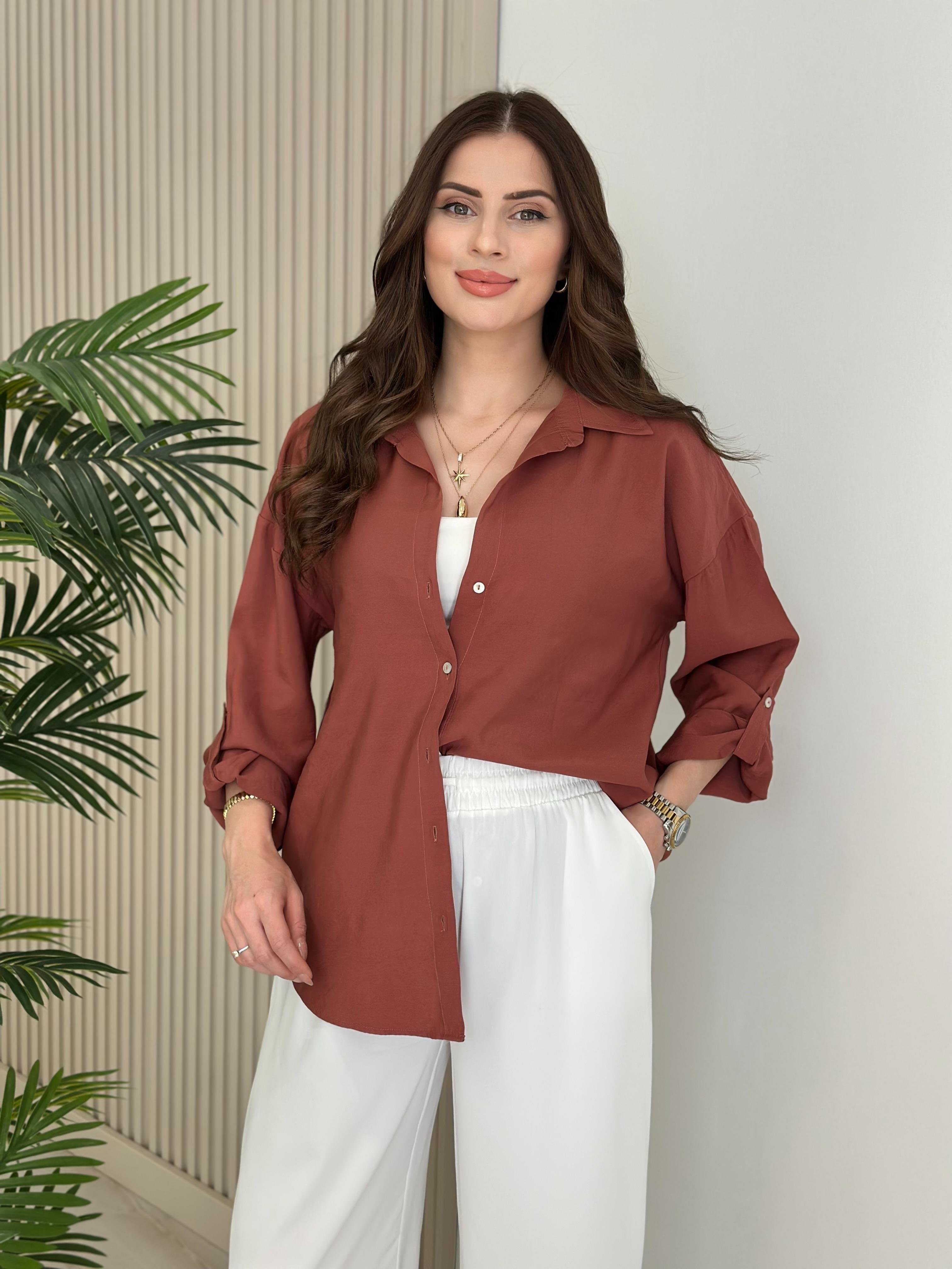 Kolları Karlamalı Tensel Gömlek Tarçın