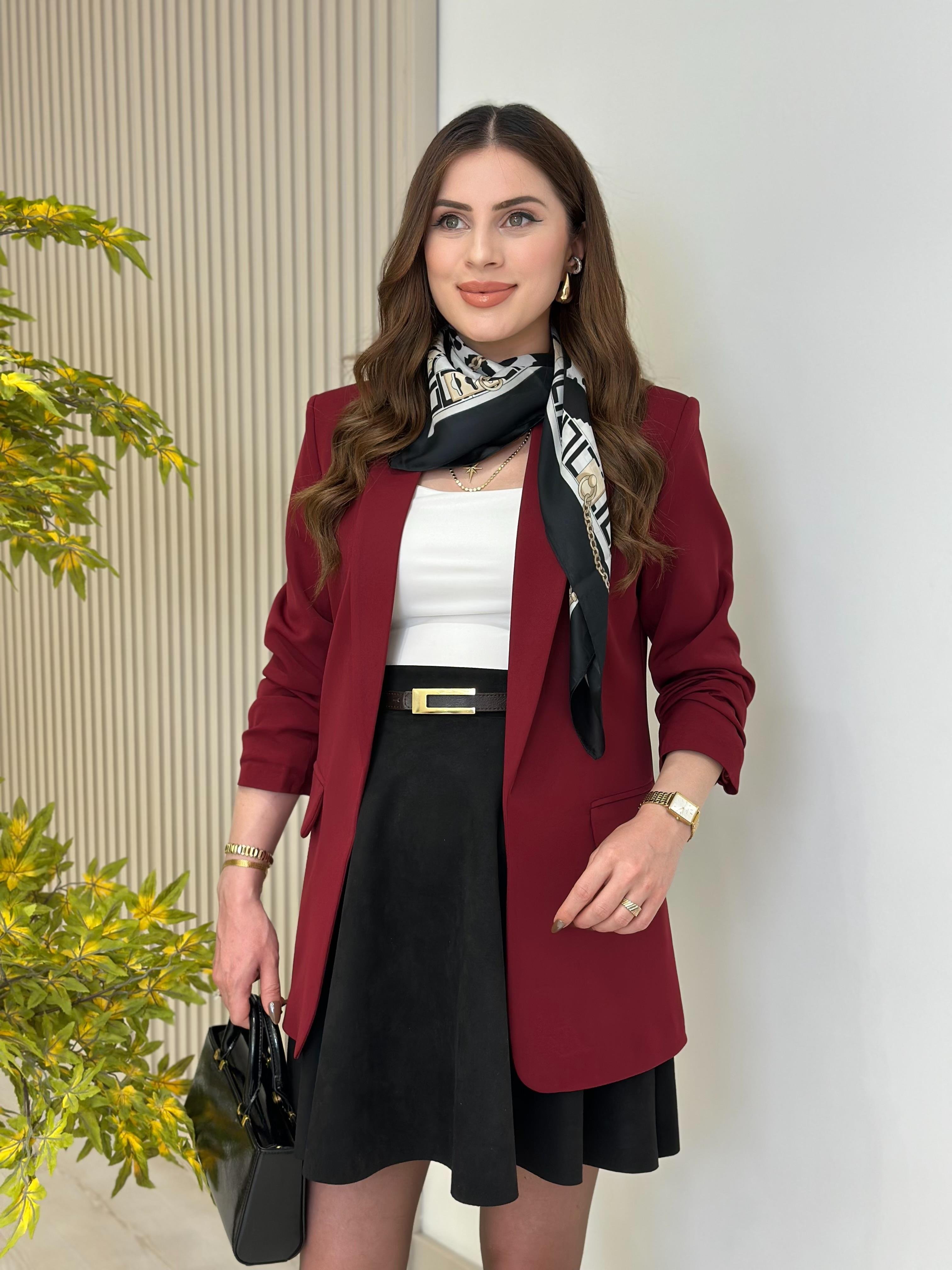 Kolu Büzgü Detaylı Blazer Ceket Bordo