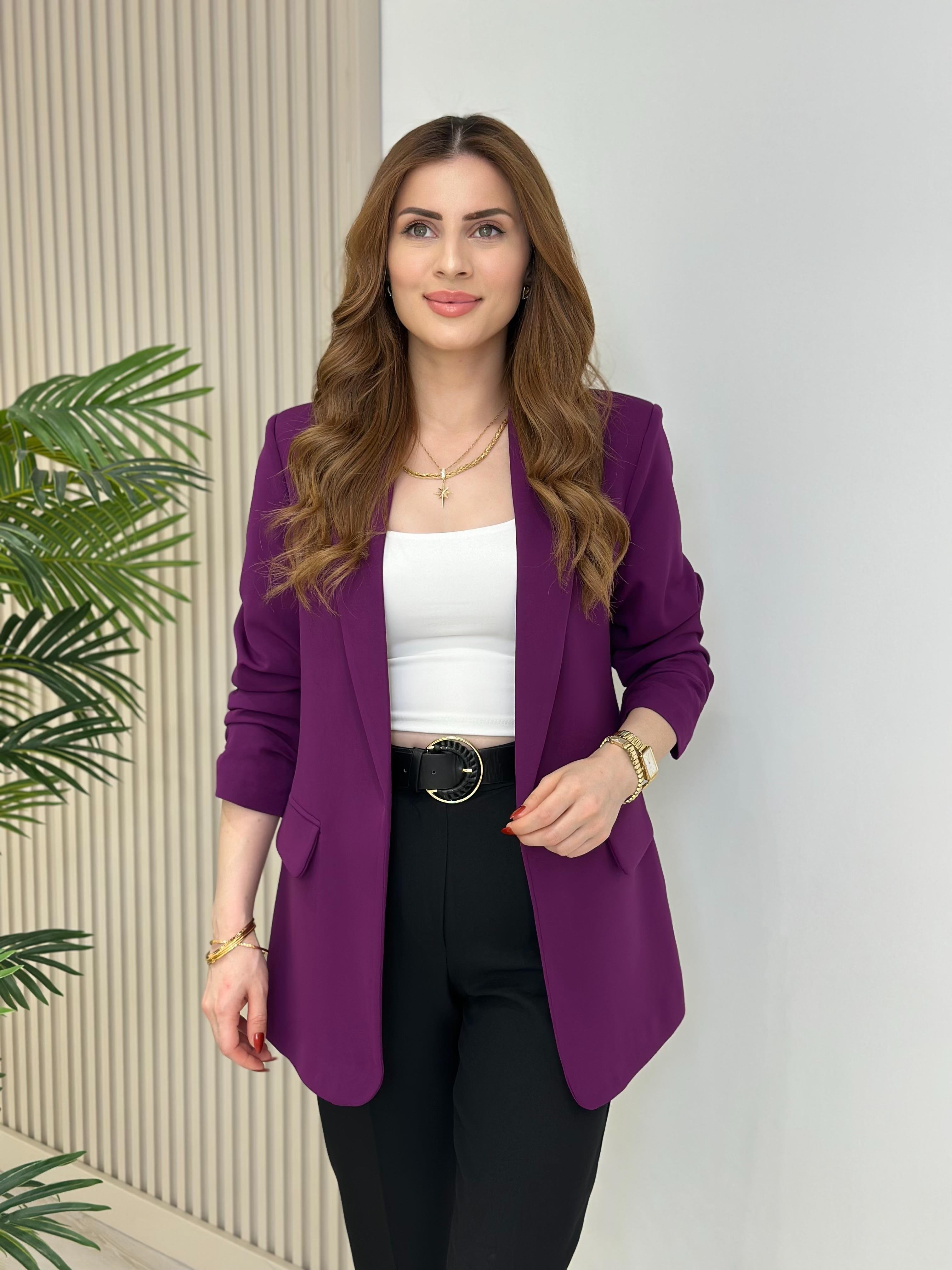 Kolu Büzgü Detaylı Blazer Mor