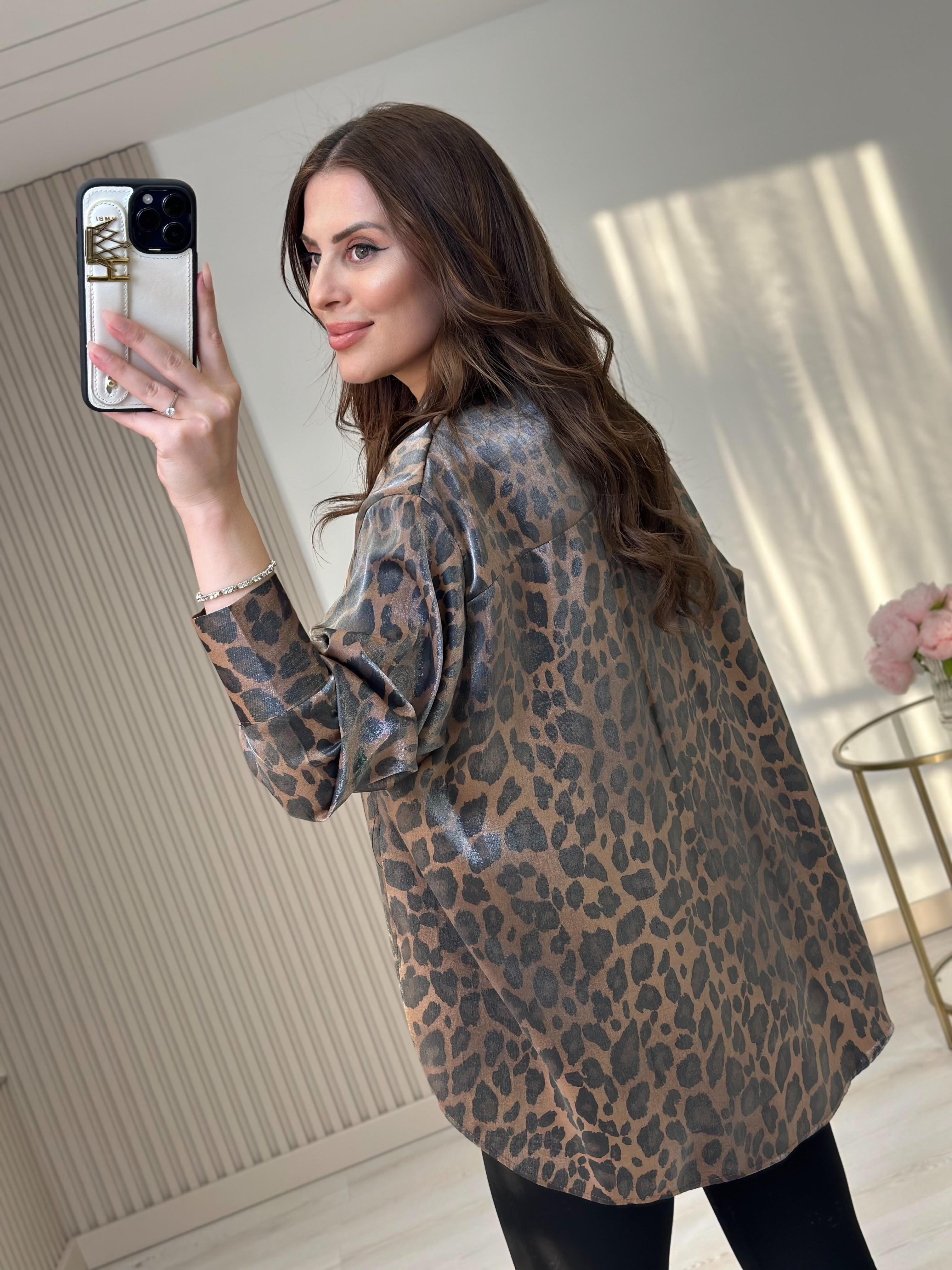 Leopar Desen Oversıze Gömlek
