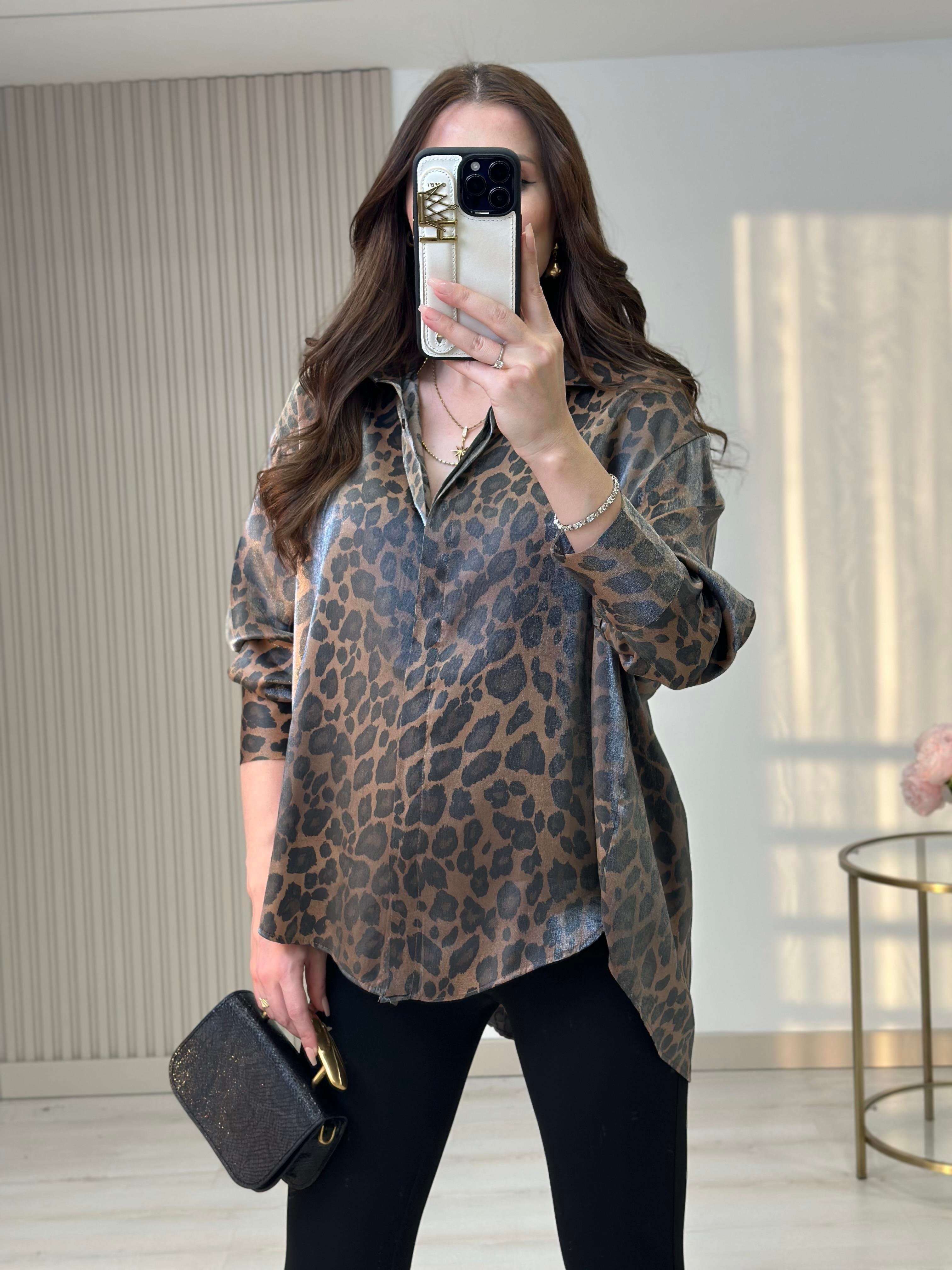 Leopar Desen Oversıze Gömlek