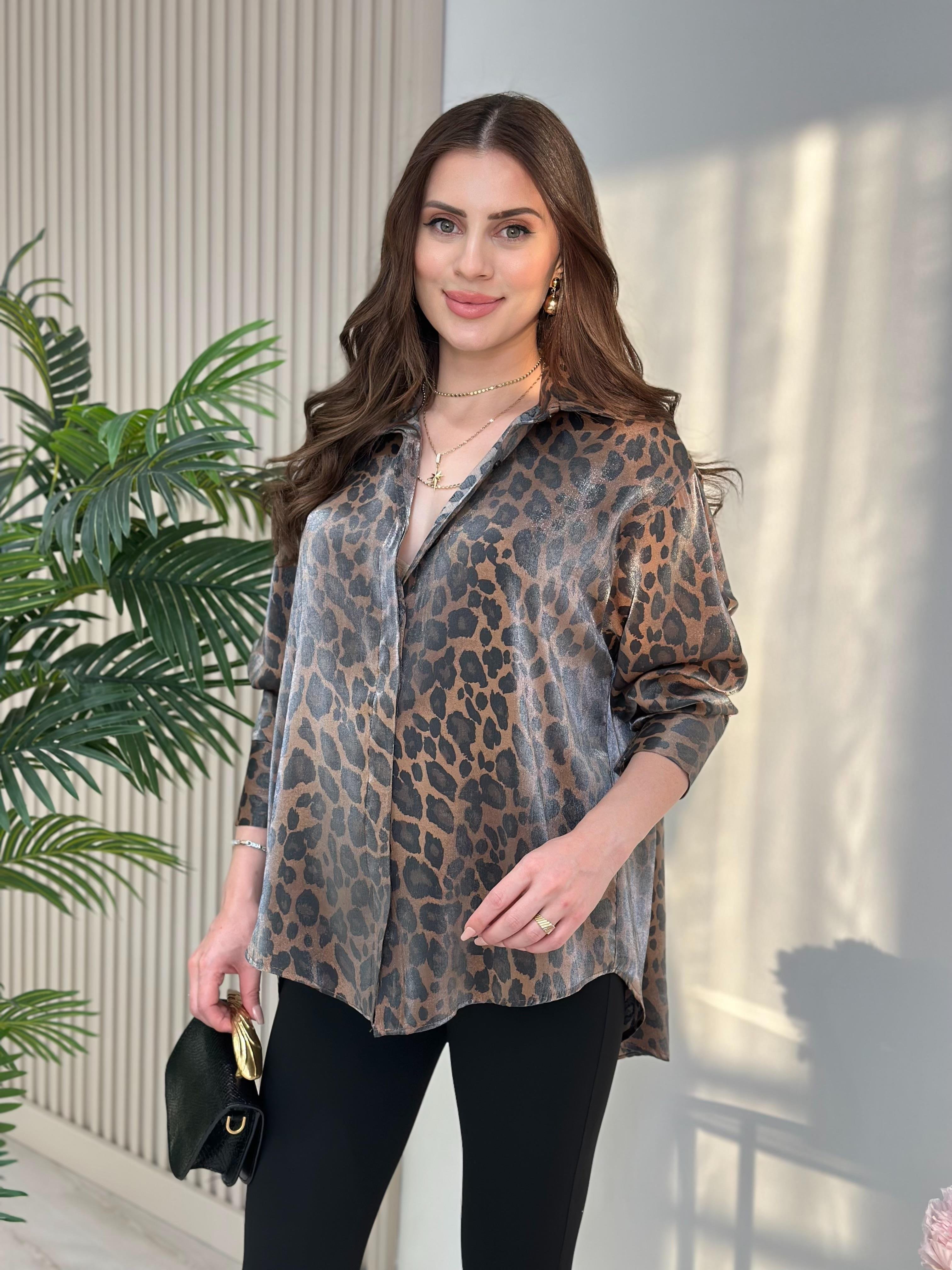 Leopar Desen Oversıze Gömlek