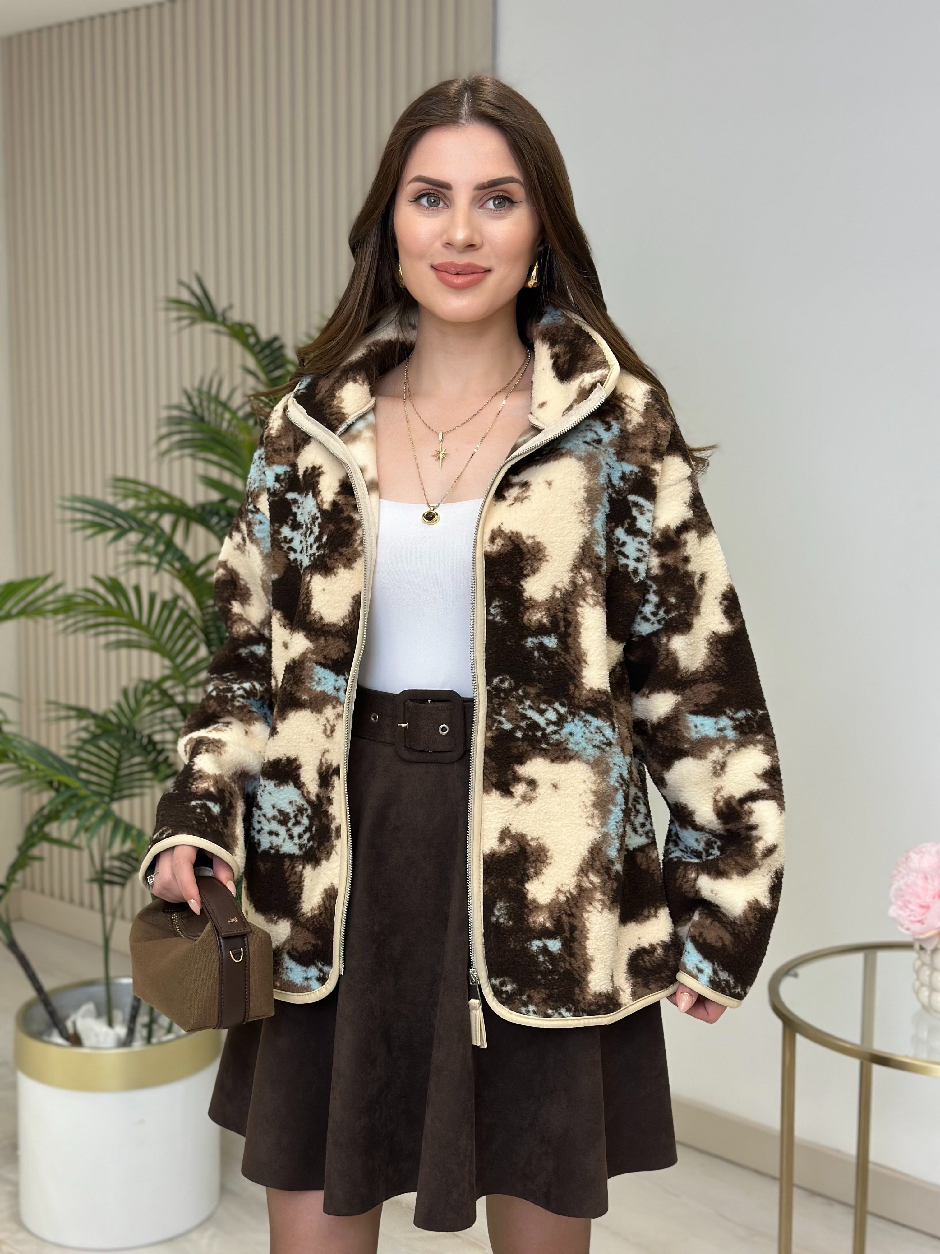 Mavi Desenli Polar Sweatshirt