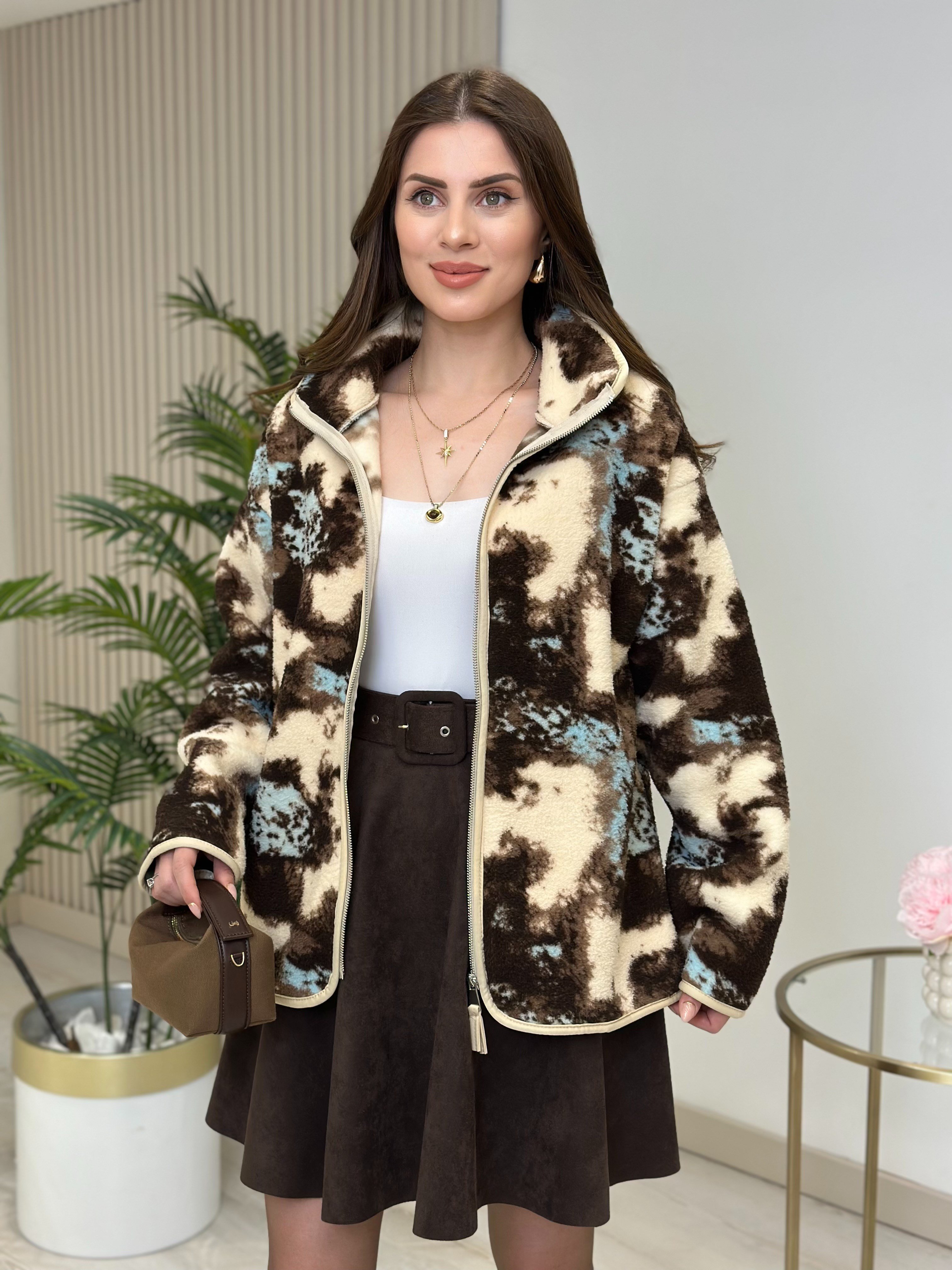 Mavi Desenli Polar Sweatshirt