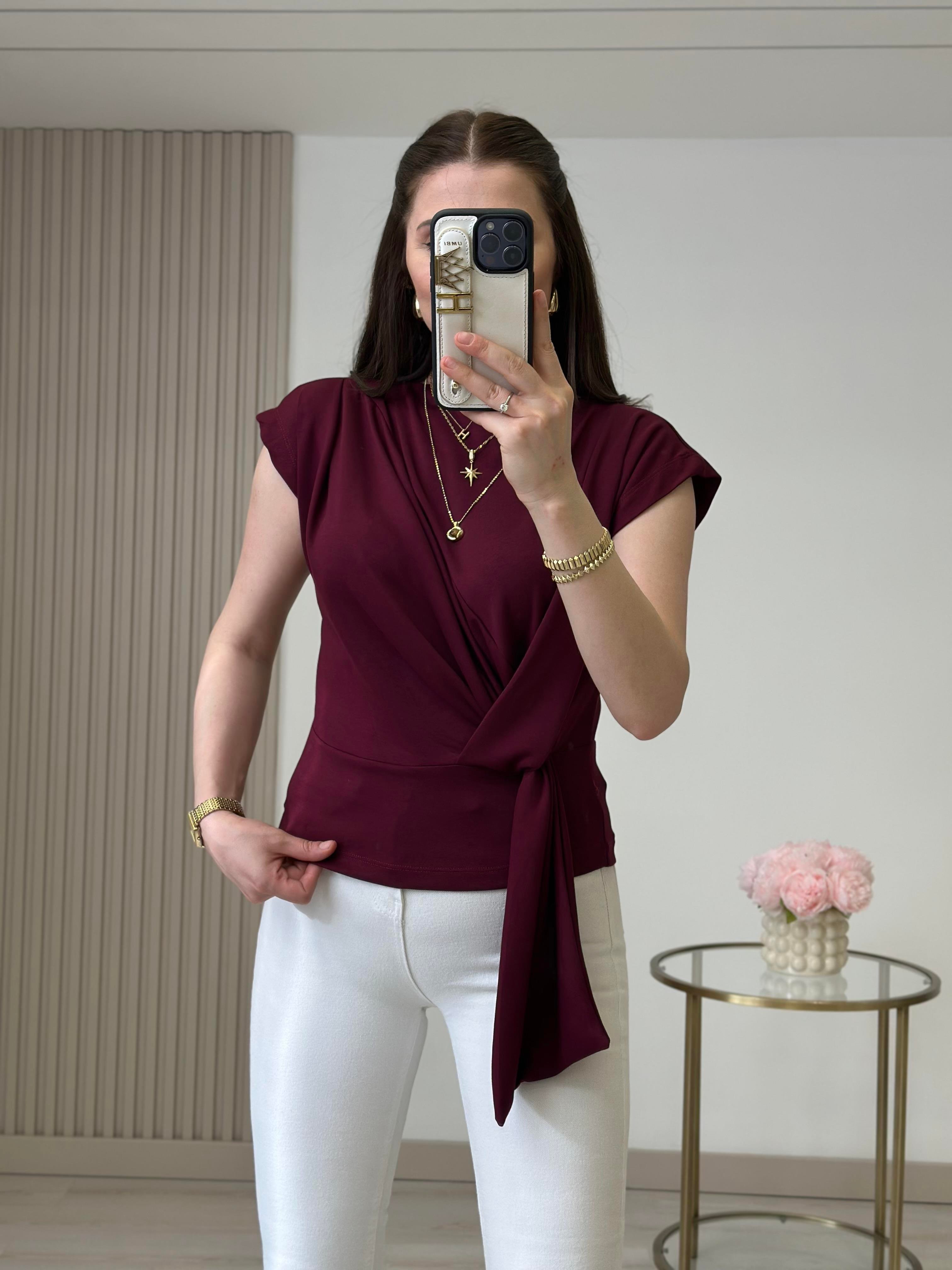 Modal Kumaş Yandan Detaylı Bluz Mürdüm
