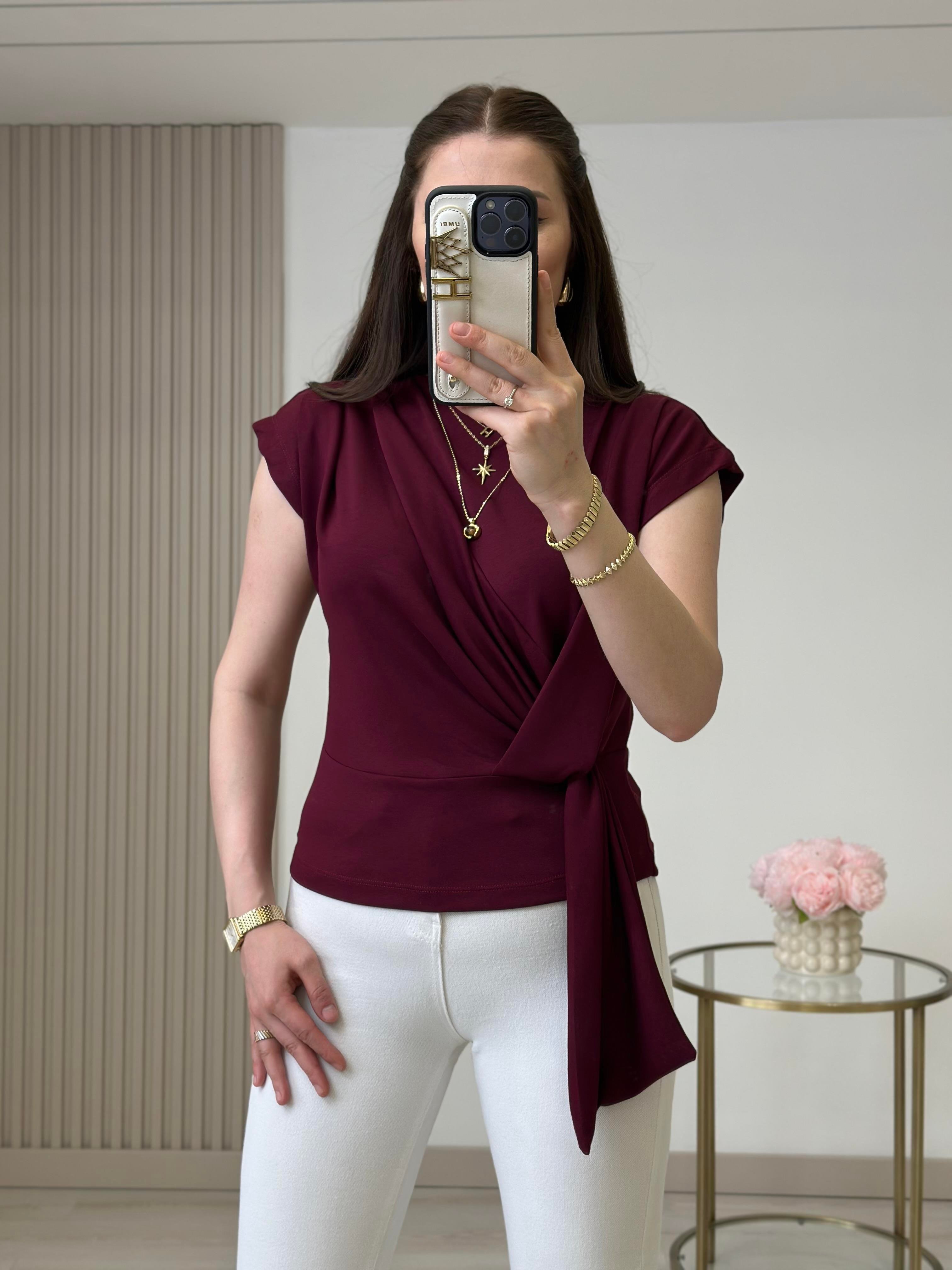 Modal Kumaş Yandan Detaylı Bluz Mürdüm