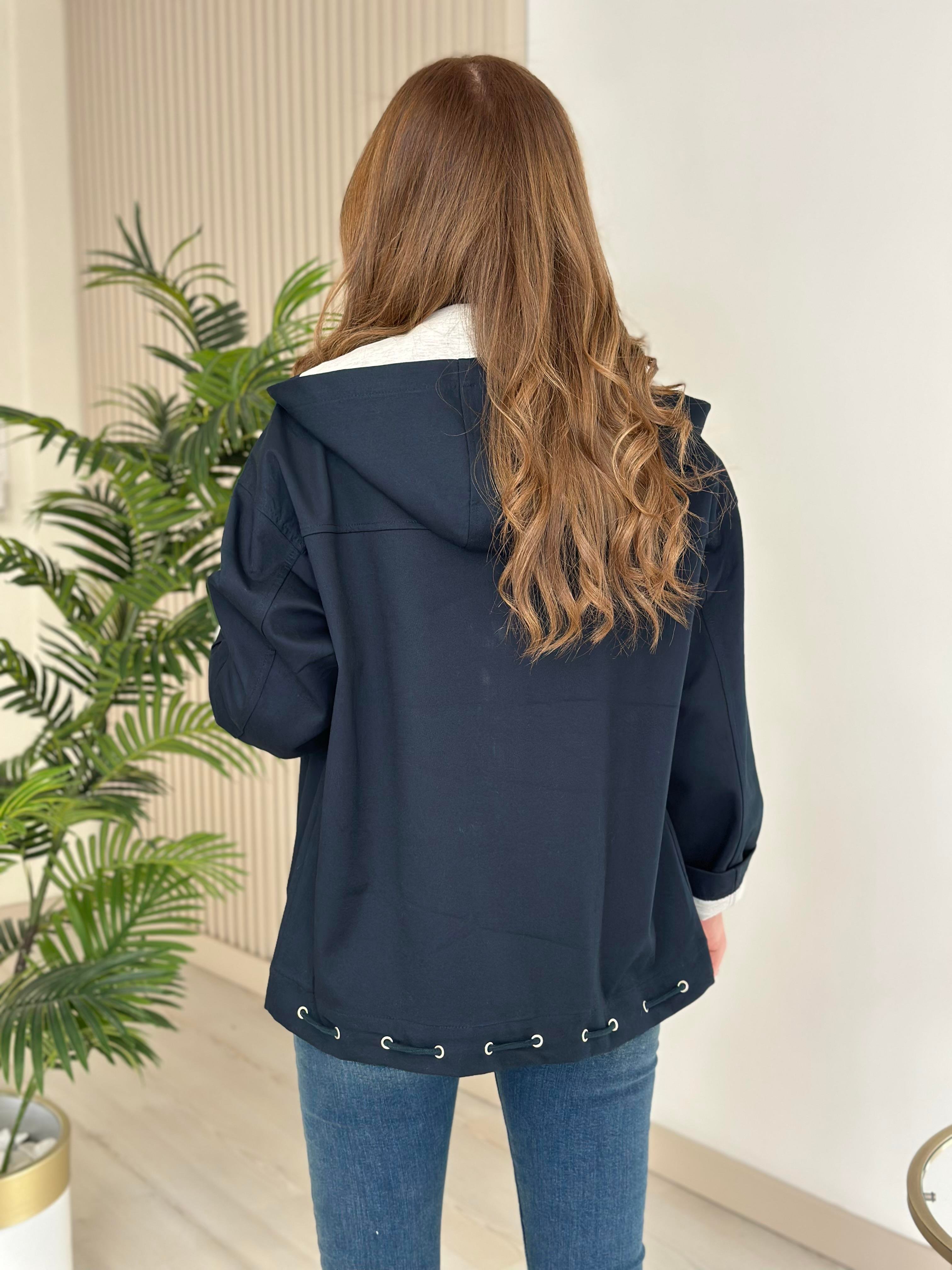 Orj. Marka İçi Penye Kapamalı Kapşonlu Mont Lacivert 