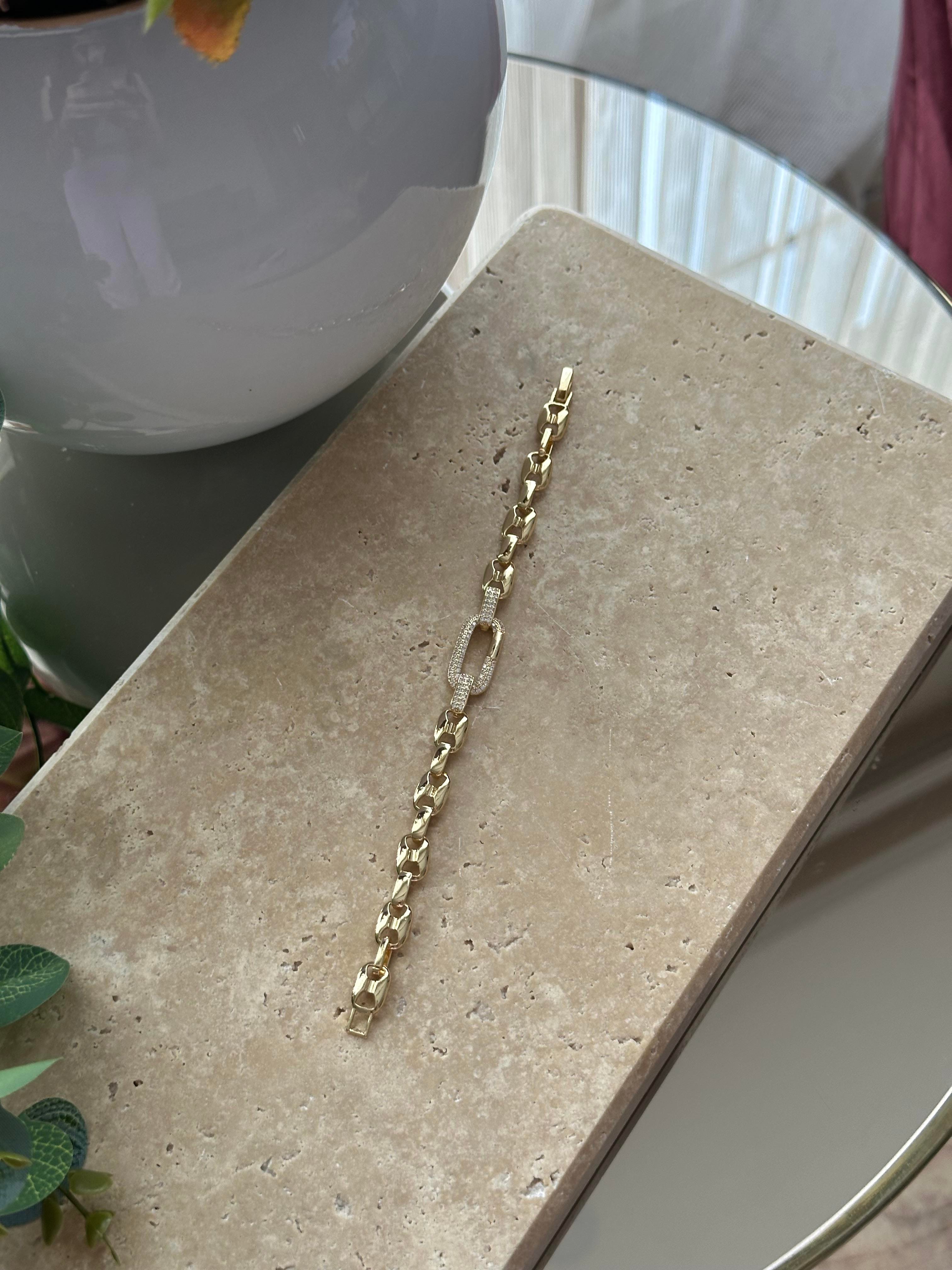 Ortası Tek Dikdörtgen Taşlı Bileklik Gold