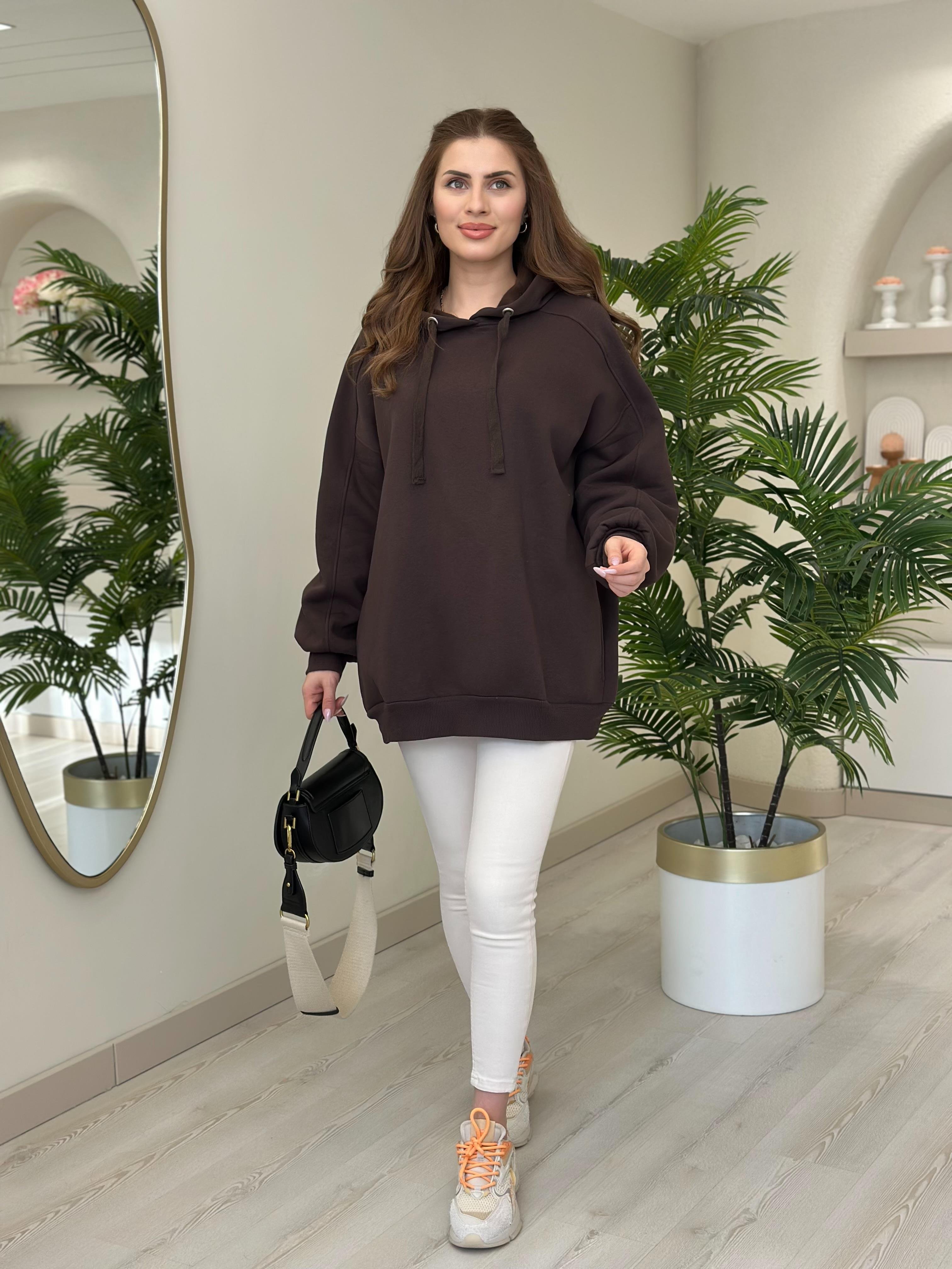 Oversıze Kapşonlu Sweatshirt Acı Kahve