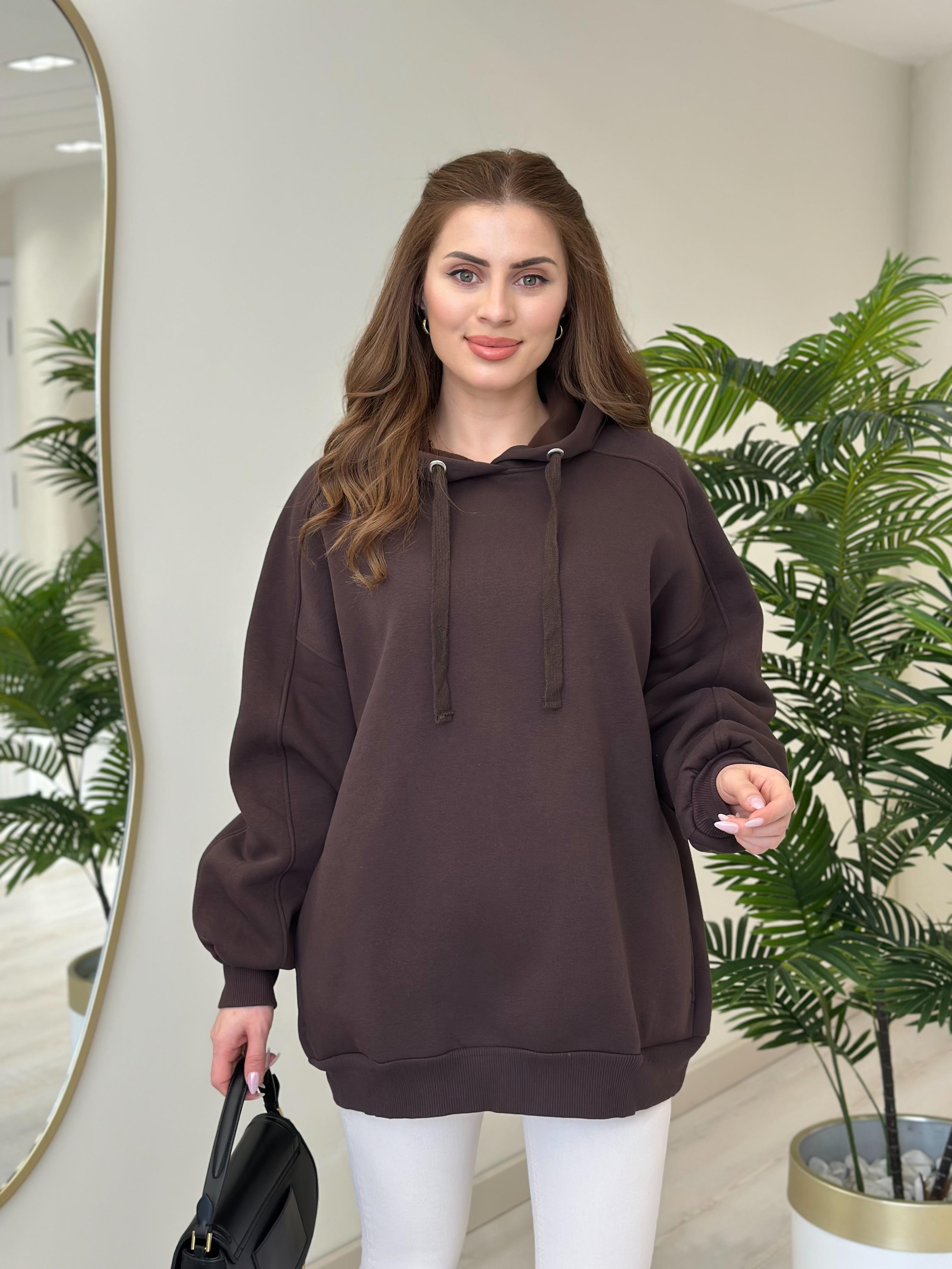Oversıze Kapşonlu Sweatshirt Acı Kahve