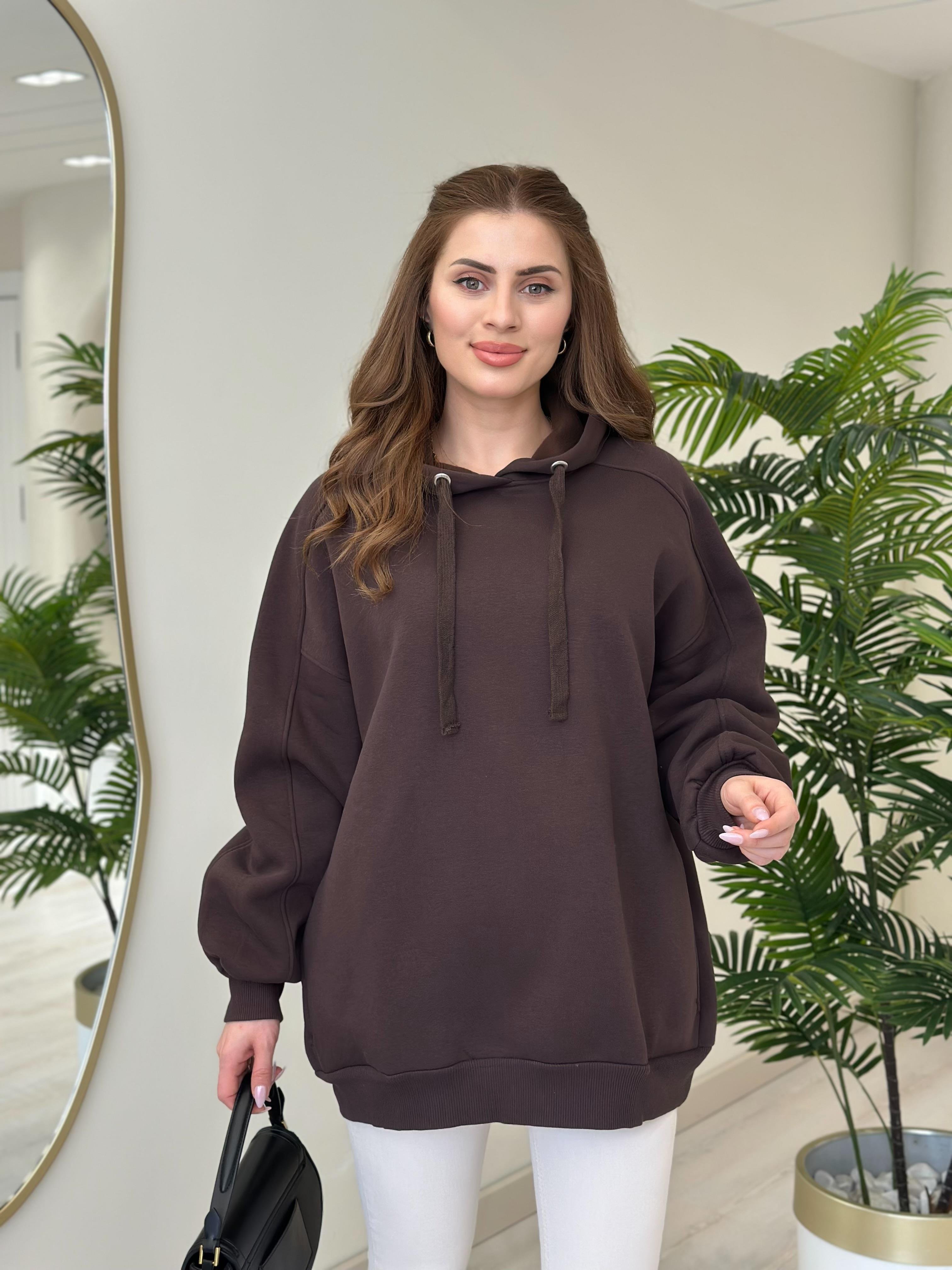 Oversıze Kapşonlu Sweatshirt Acı Kahve