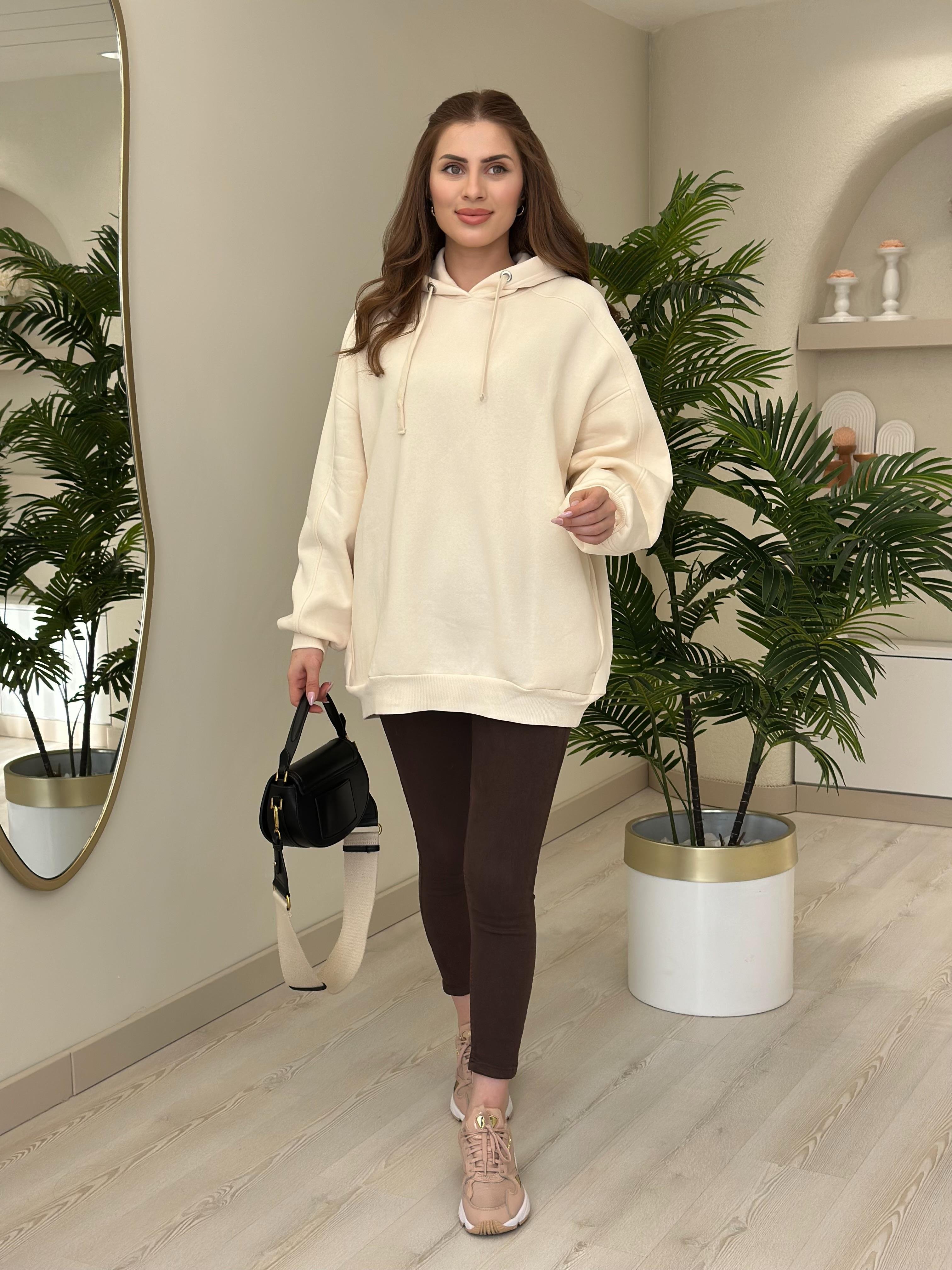 Oversıze Kapşonlu Sweatshirt Bej