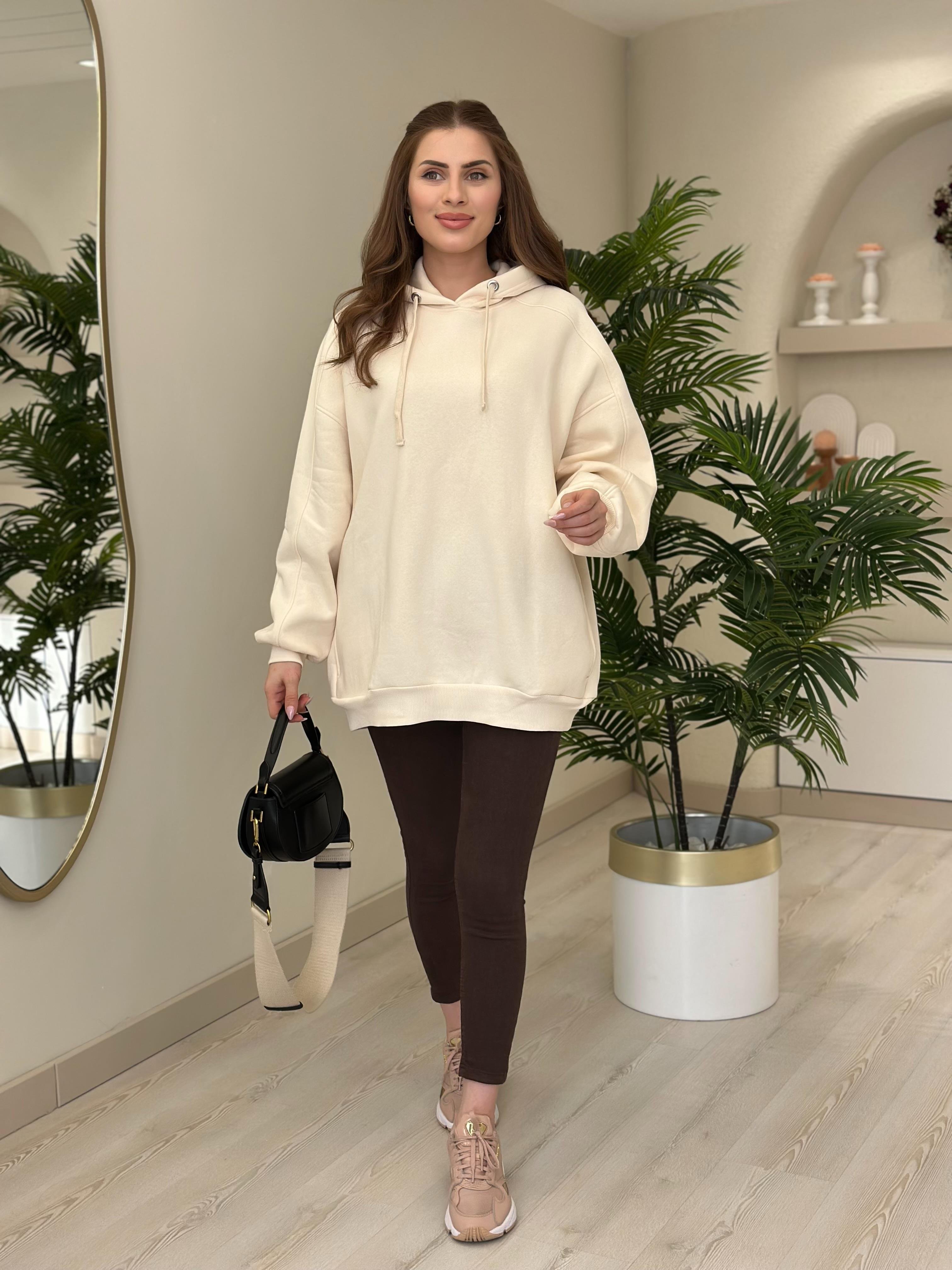 Oversıze Kapşonlu Sweatshirt Bej