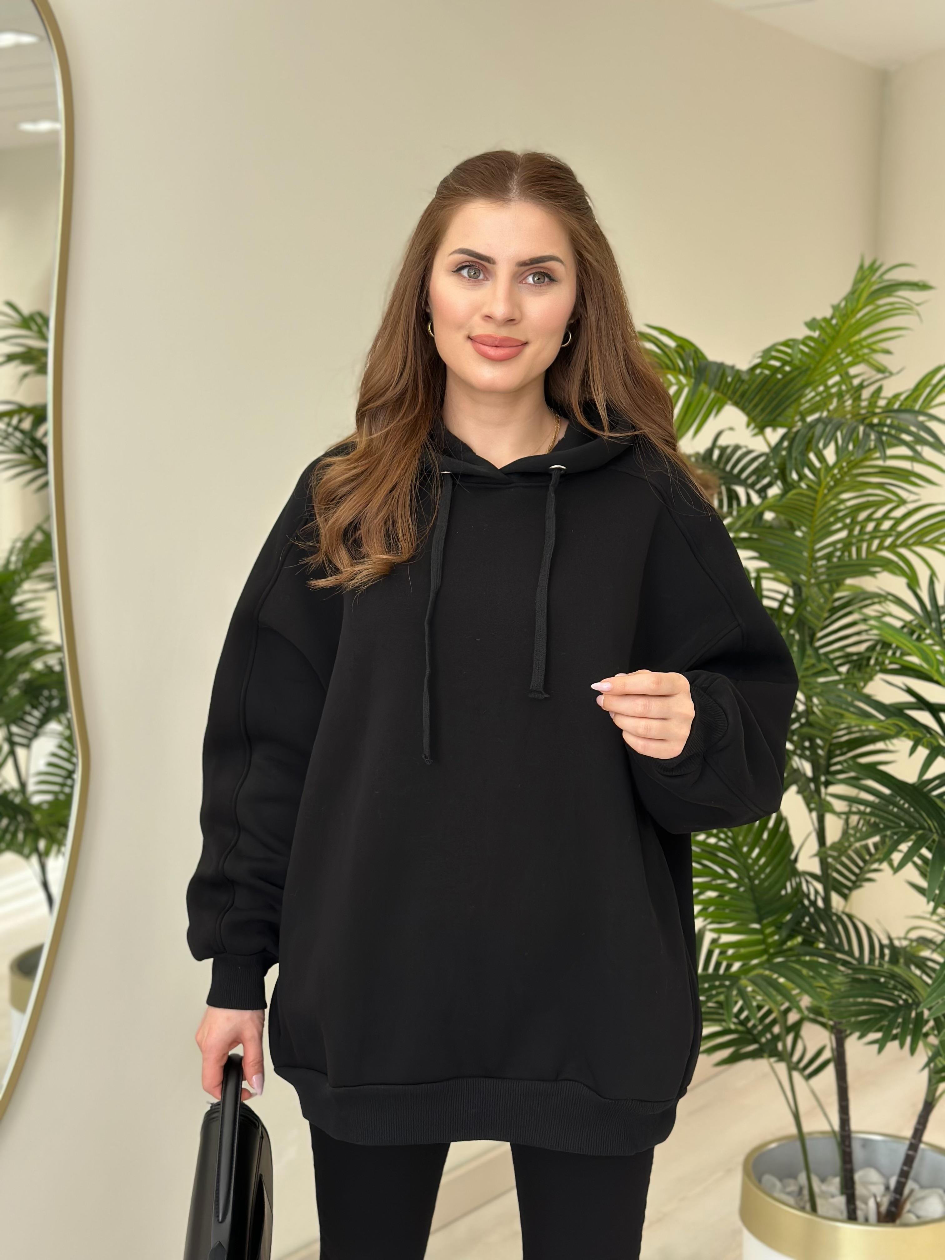 Oversıze Kapşonlu Sweatshirt Siyah