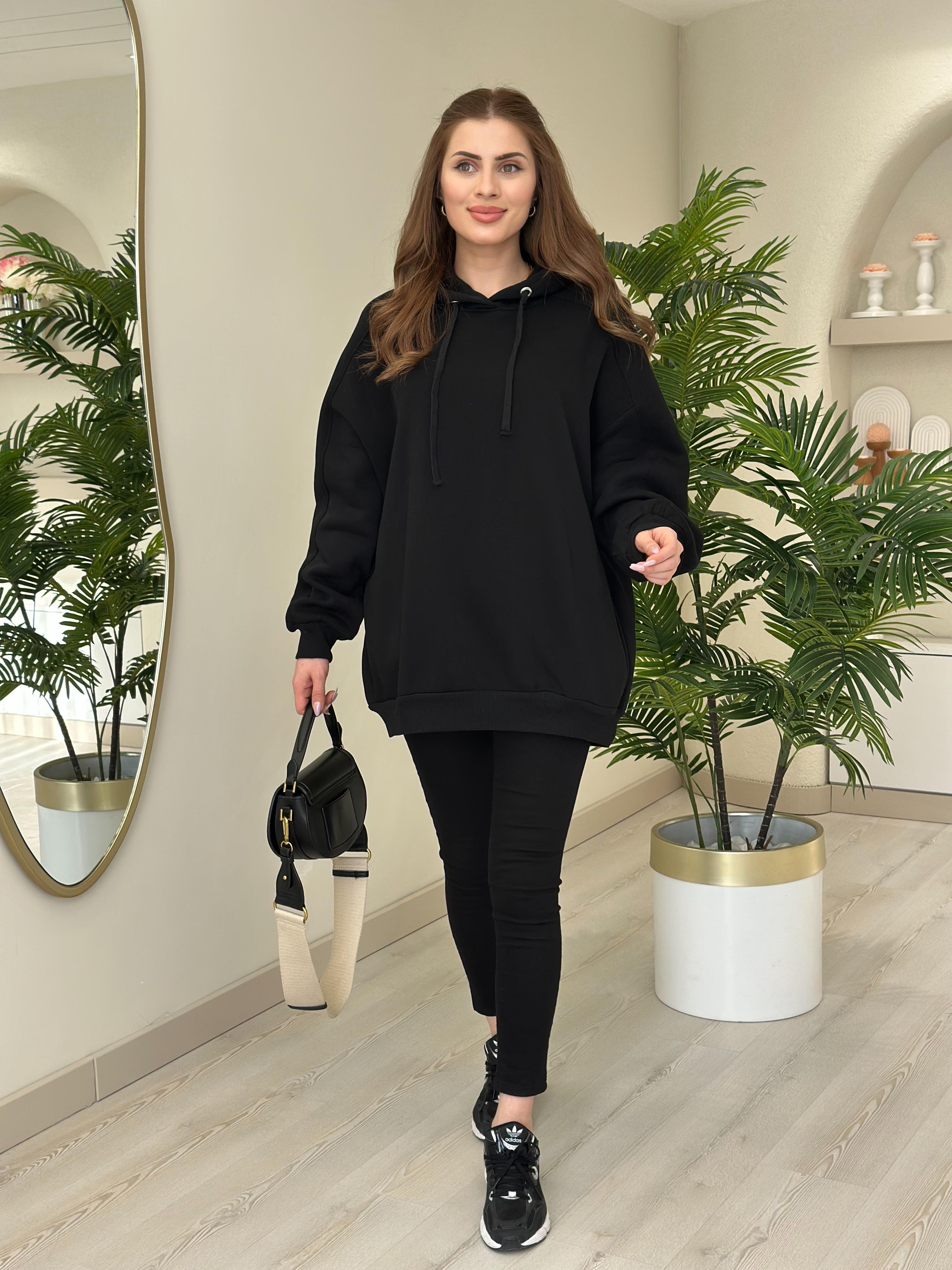 Oversıze Kapşonlu Sweatshirt Siyah