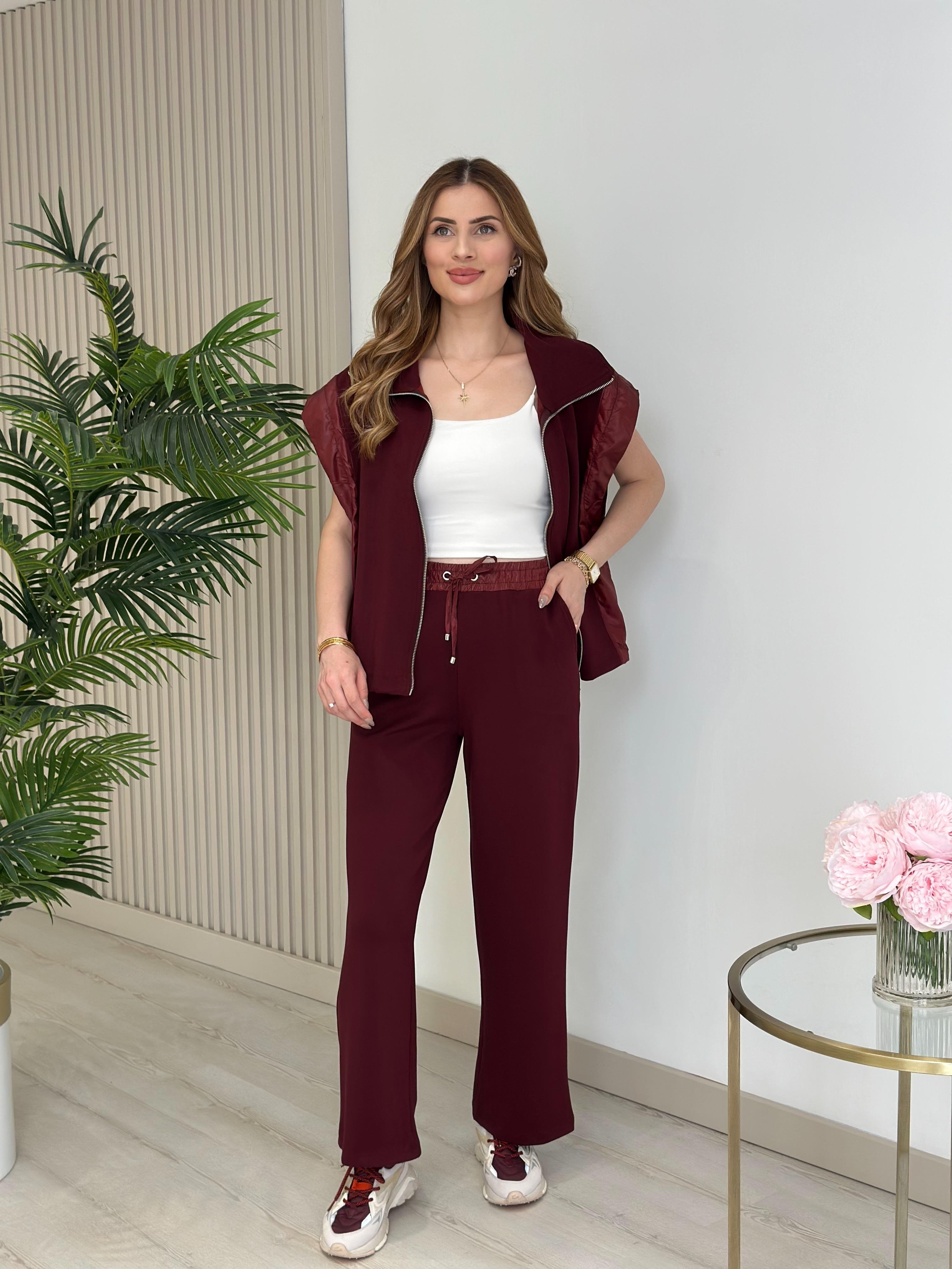 Paraşüt Detaylı Modal Kumaş Yanı Büzgülü Takım Bordo