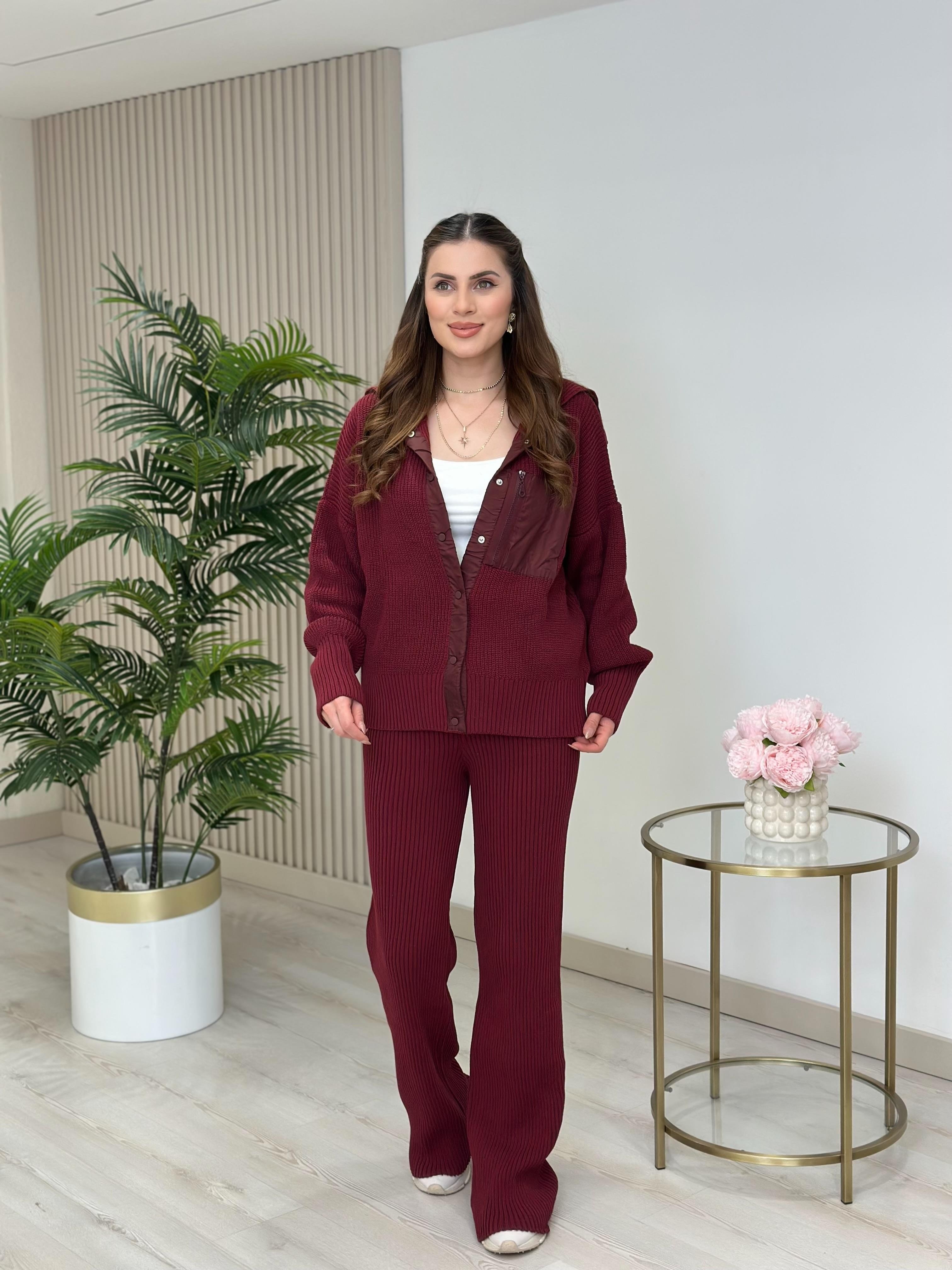 Paraşüt Detaylı Tasarım Triko Takım Bordo