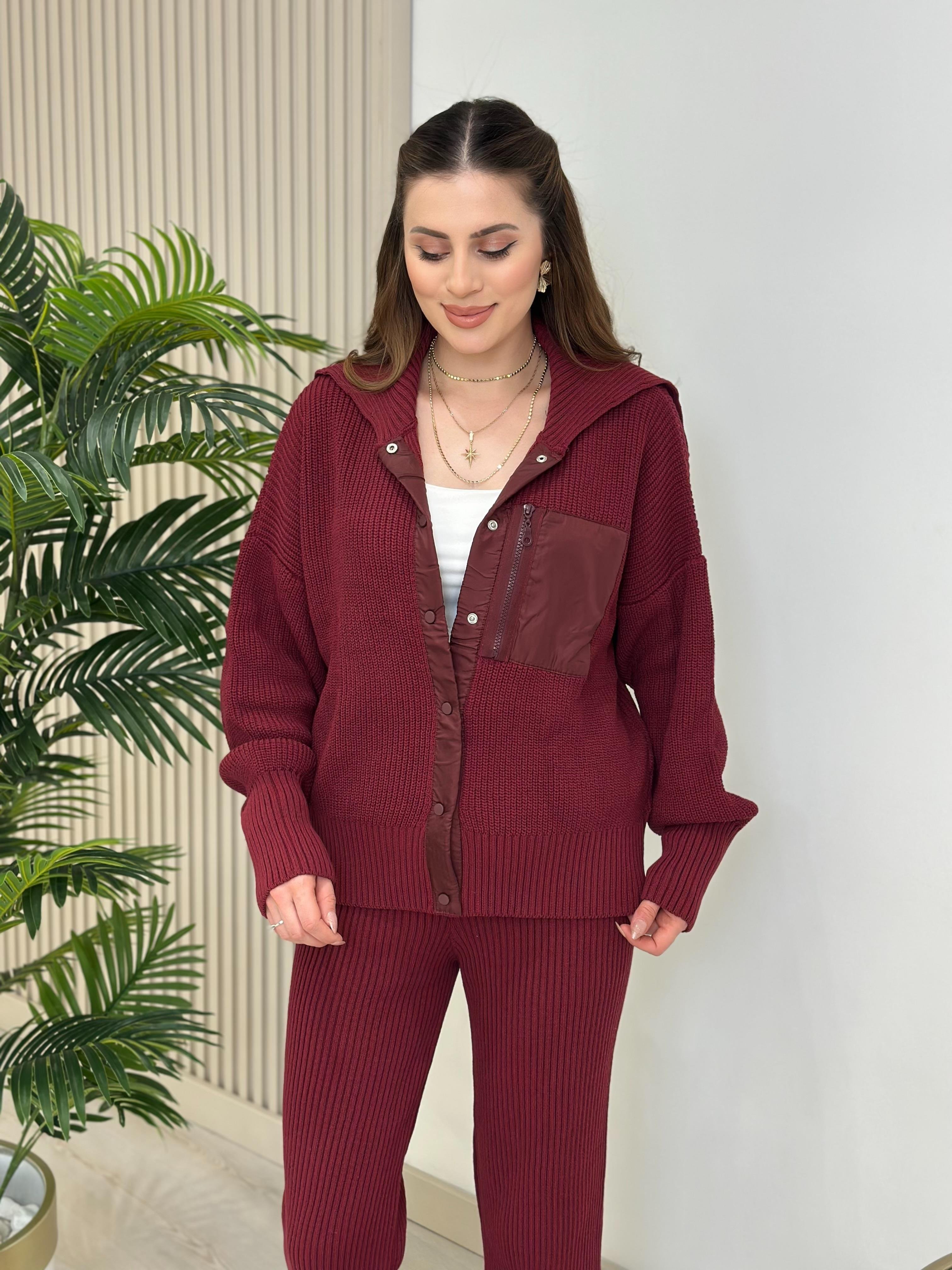 Paraşüt Detaylı Tasarım Triko Takım Bordo