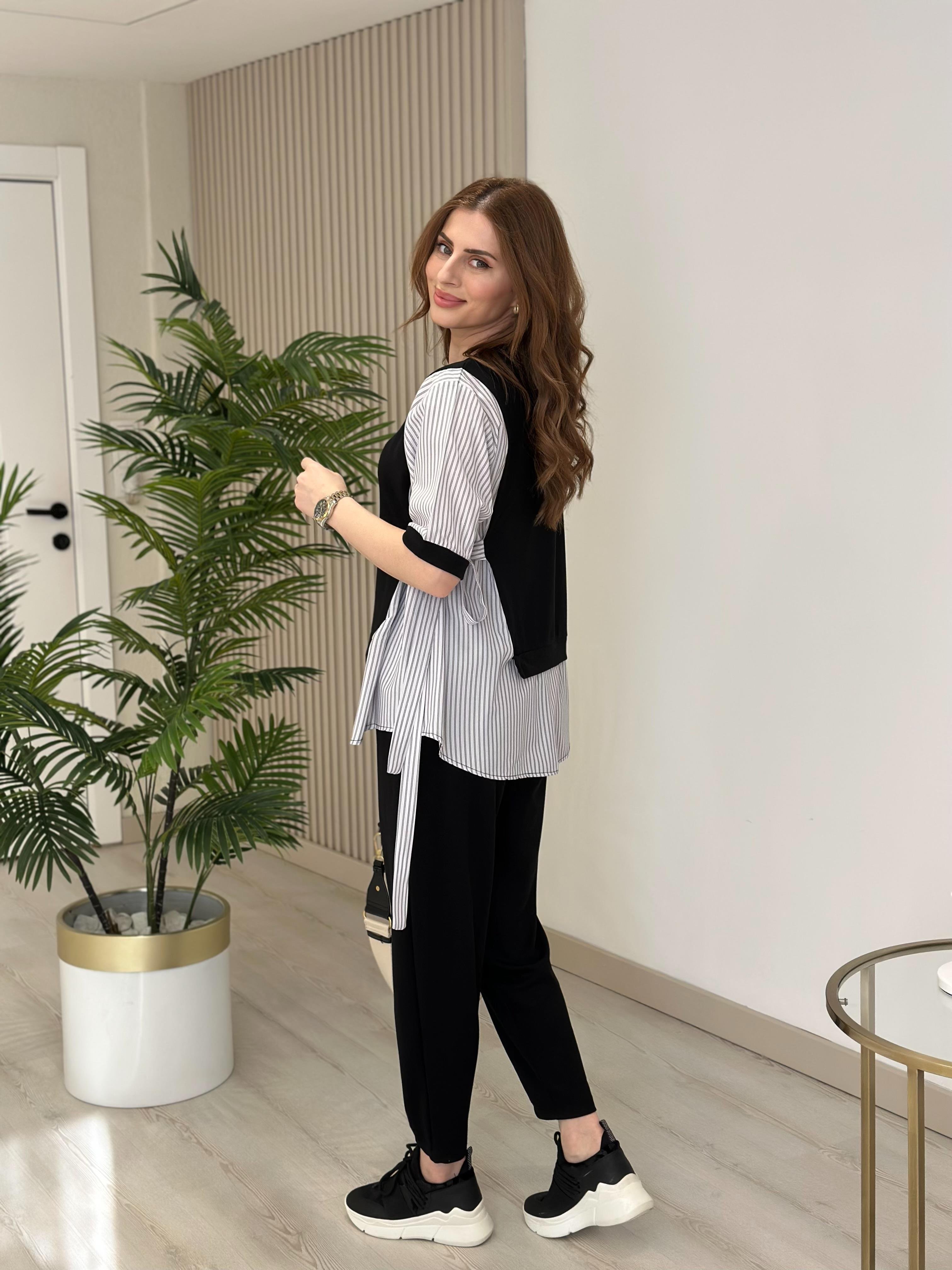 Poplin Gömlek Detaylı Modal Kumaş Takım Siyah