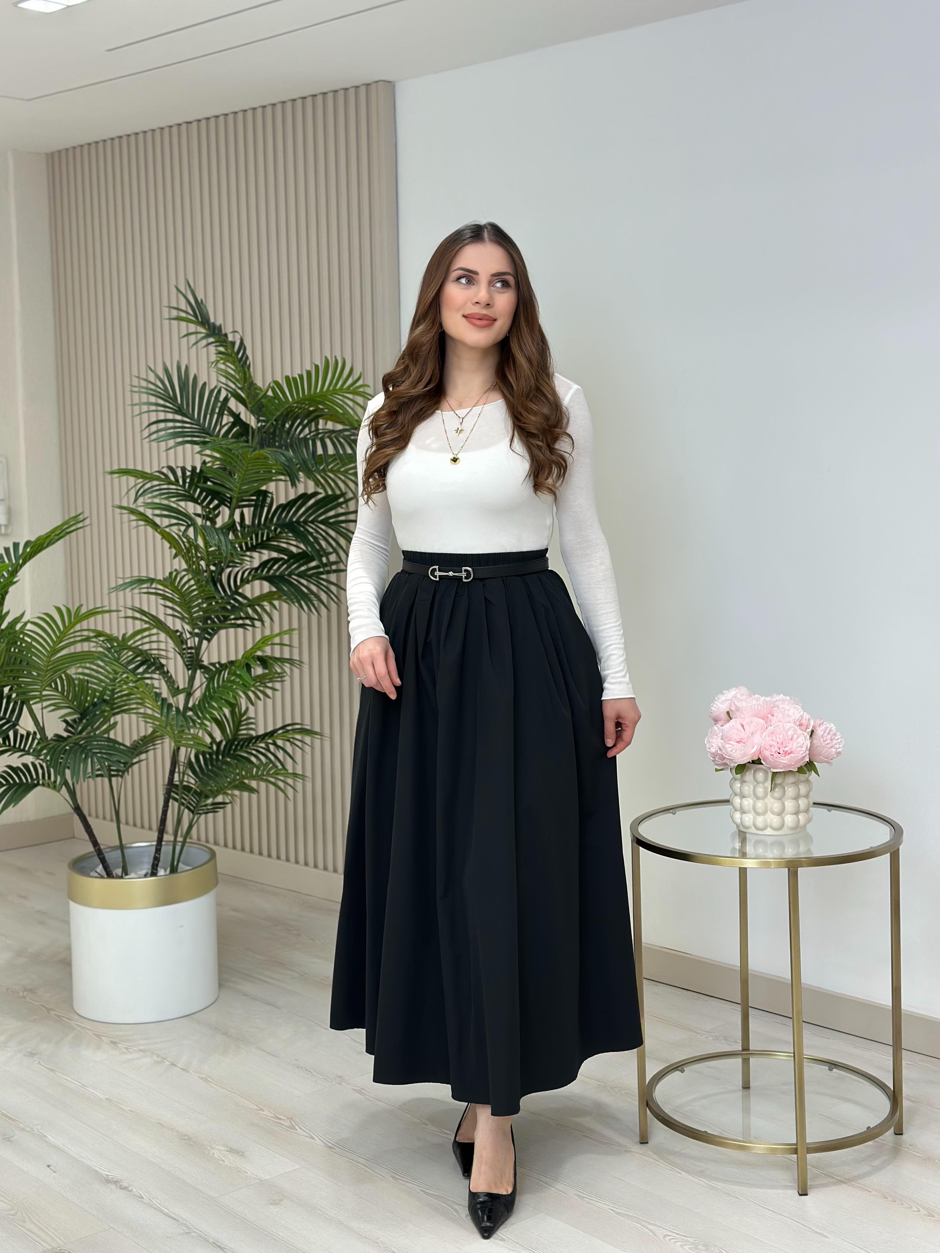 Poplin Kumaş Uzun Cepli Etek Siyah