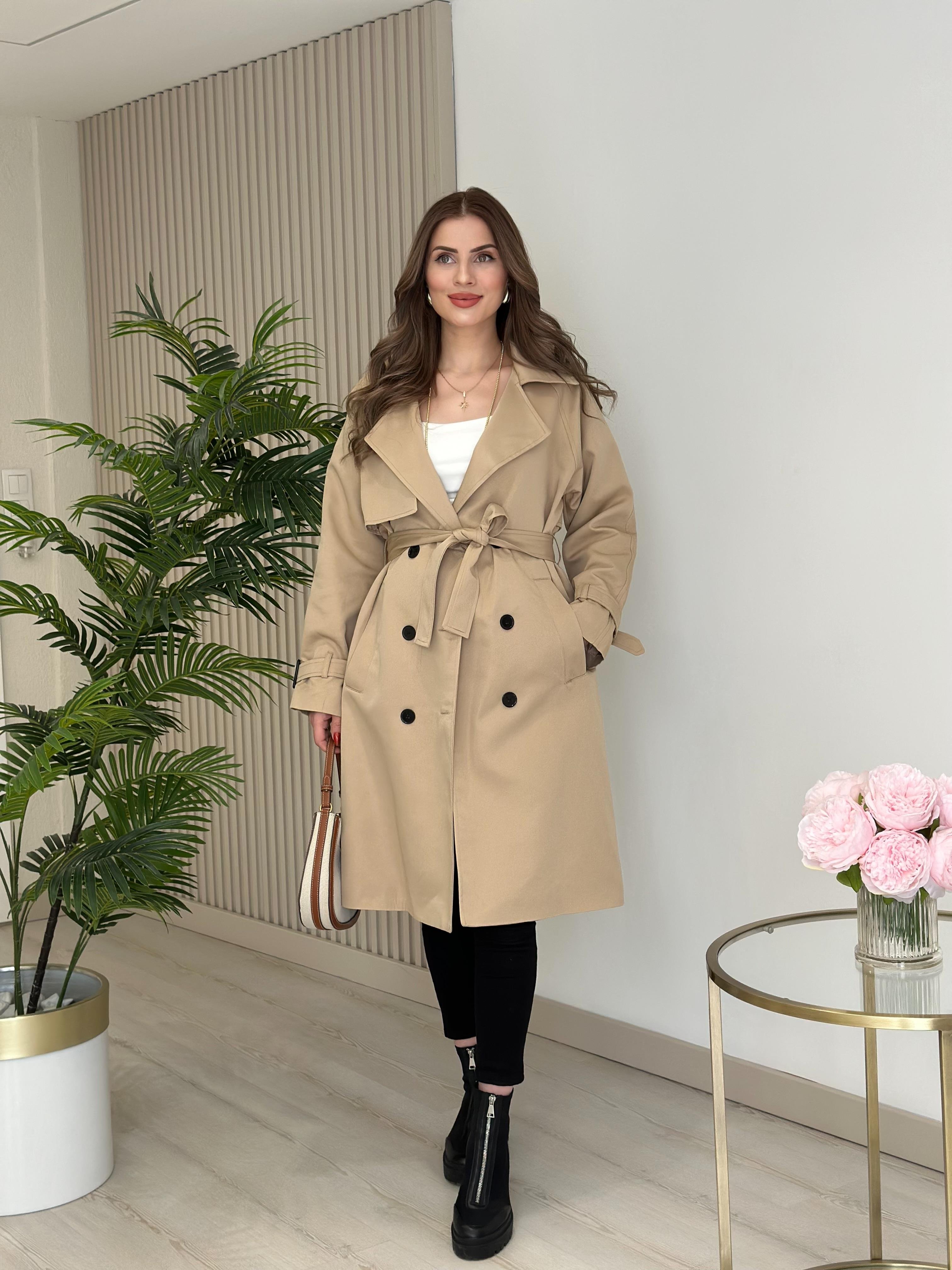 Premium Seri Kuşaklı Trençkot Camel