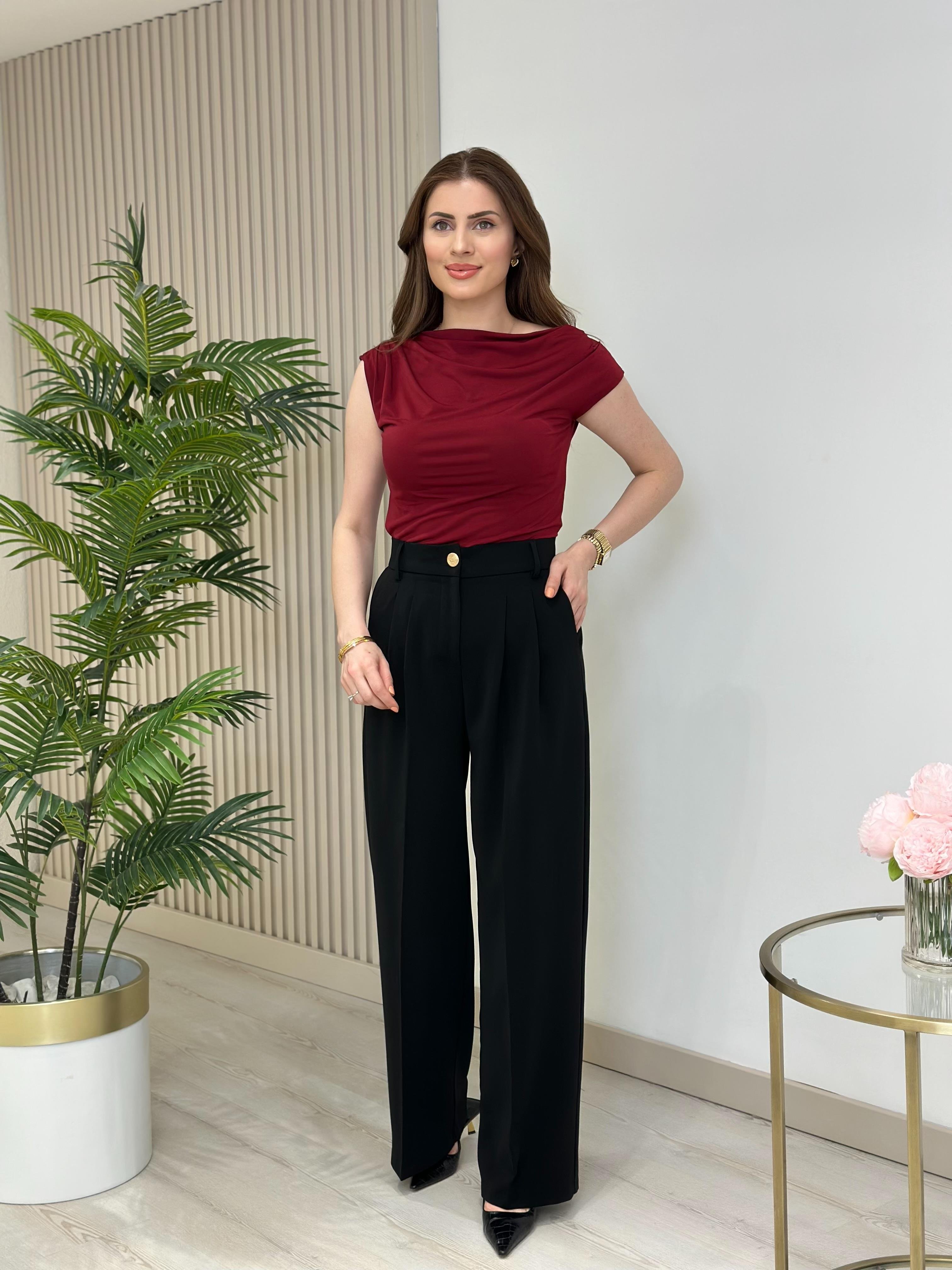 Sandy Kumaş Tek Omzu Dekolteli Bluz Bordo