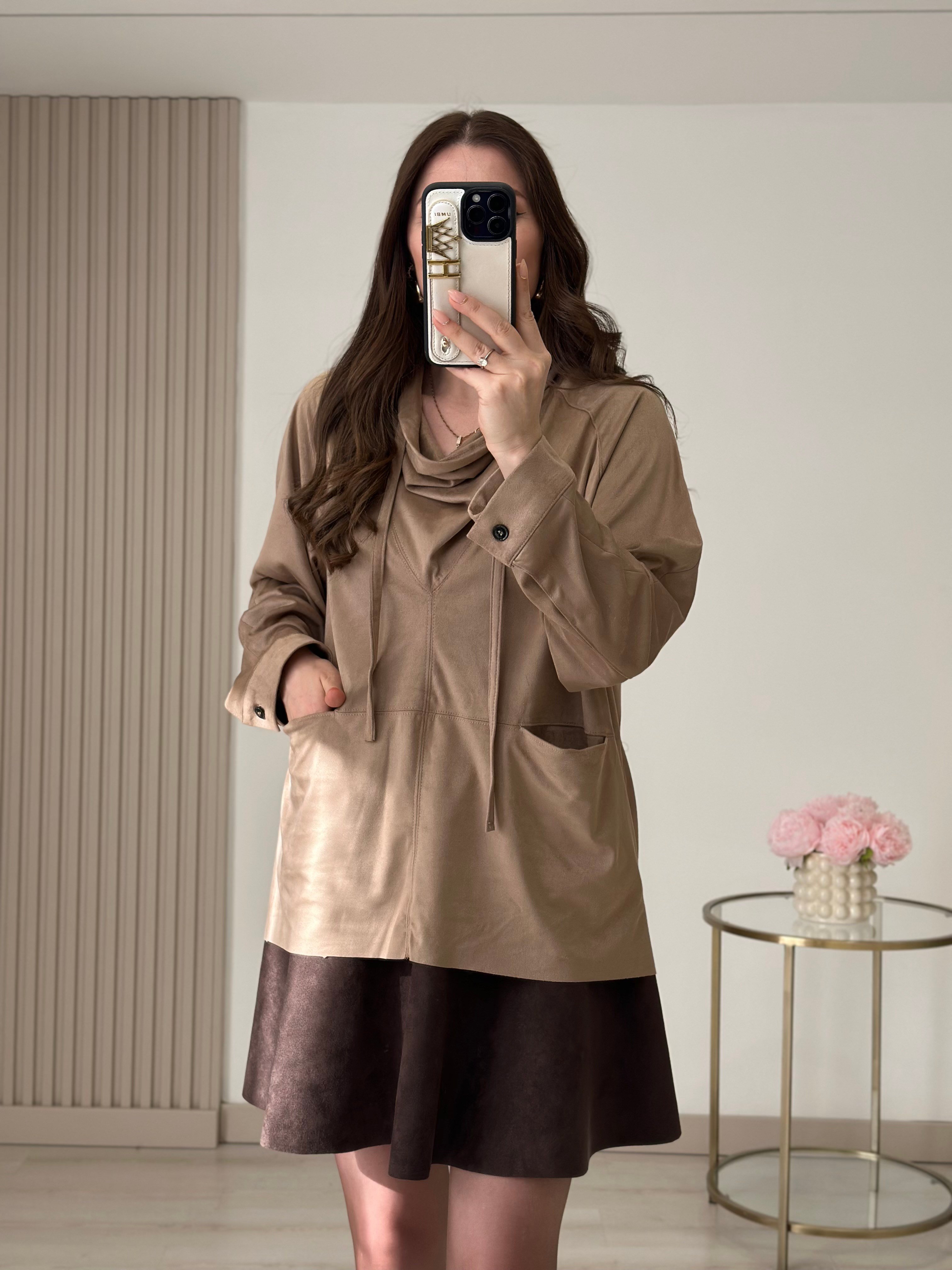 Süet Degaje Yaka Marka Muadili Sweatshirt Vizon