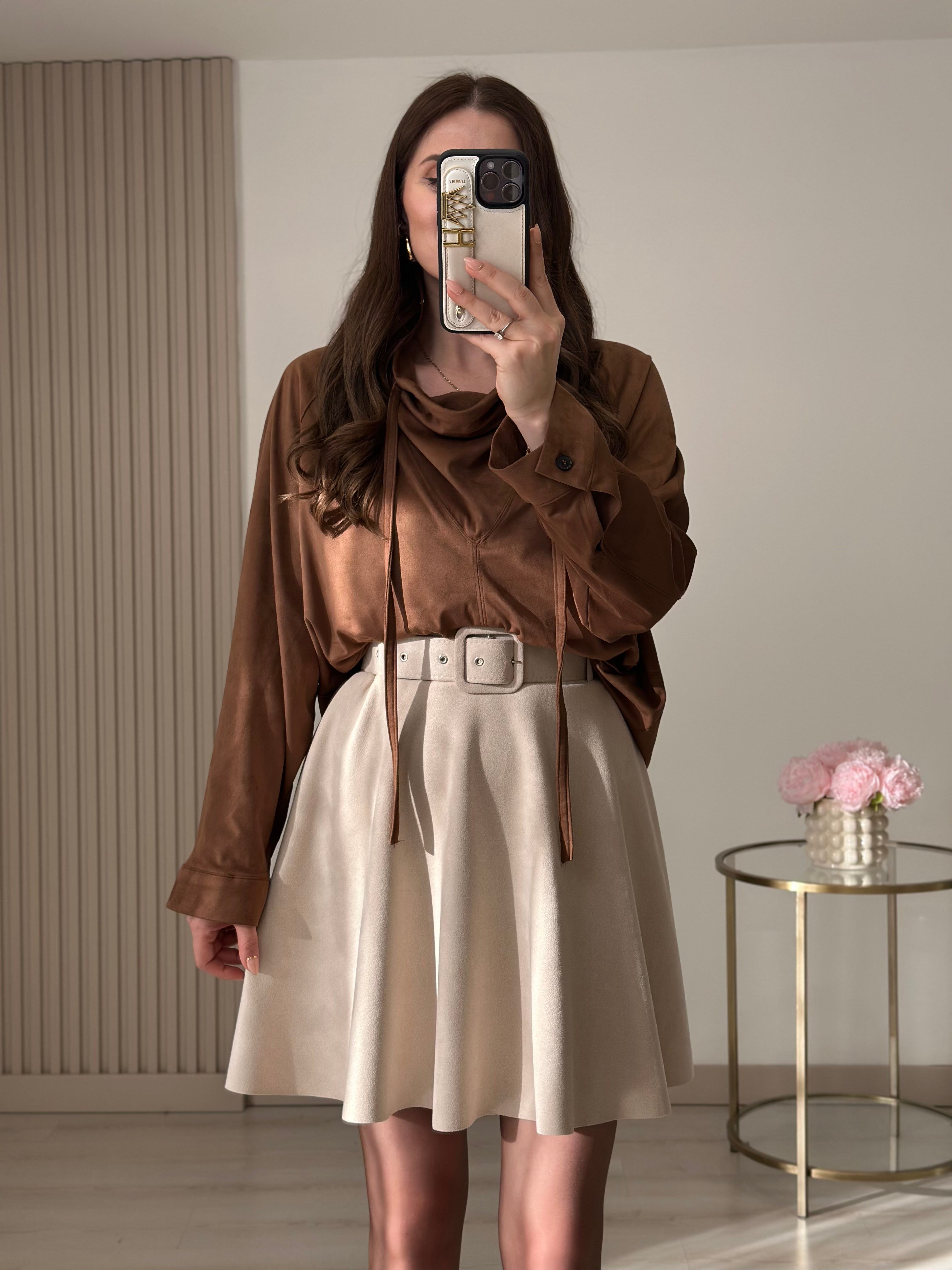 Süet Degaje Yaka Marka Muadili Sweatshirt Taba