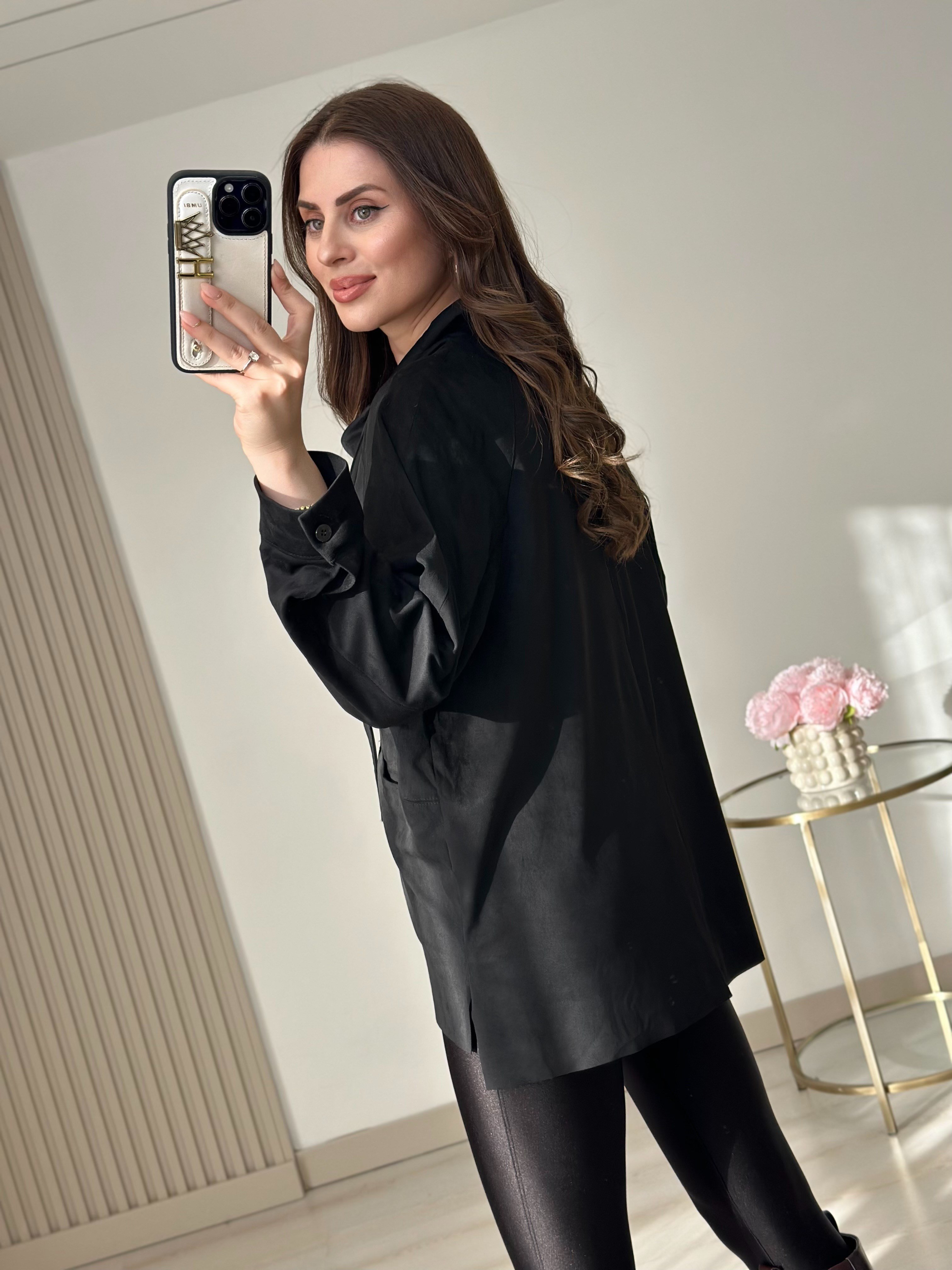 Süet Degaje Yaka Marka Muadili Sweatshirt Siyah