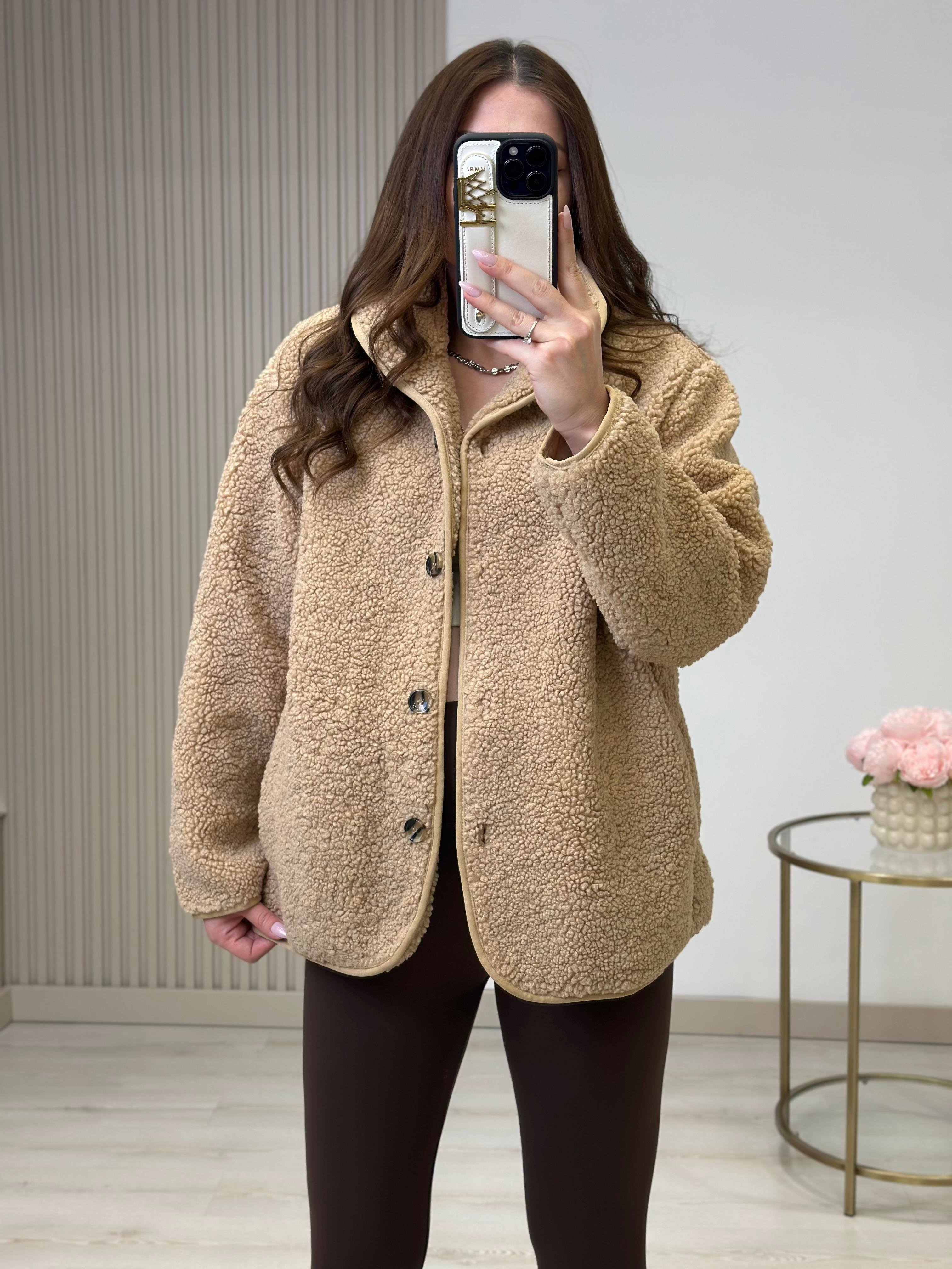 Teddy Önü Düğmeli Dik Yaka Mont Camel