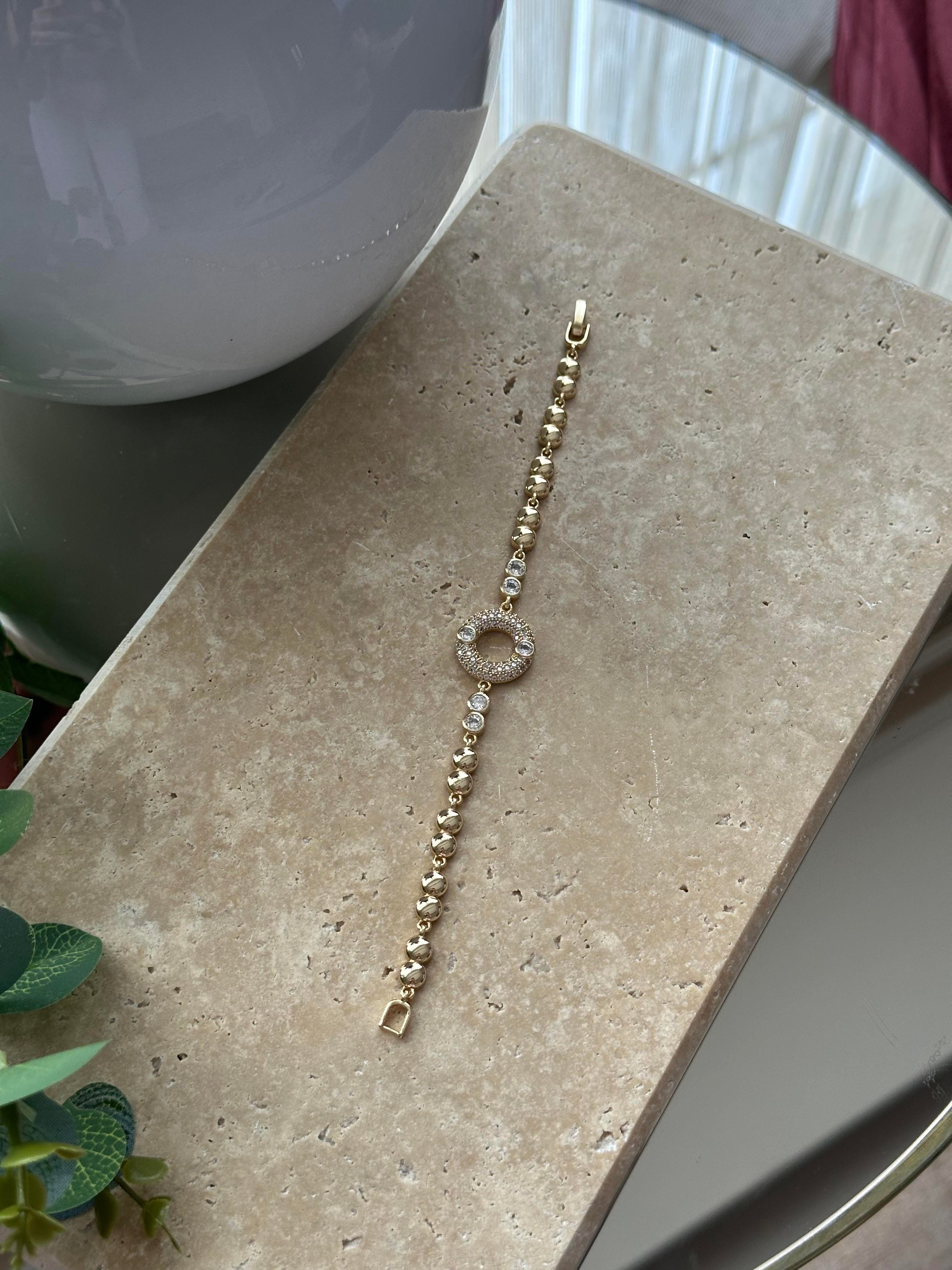 Tek Daire Taşlı Bileklik Gold