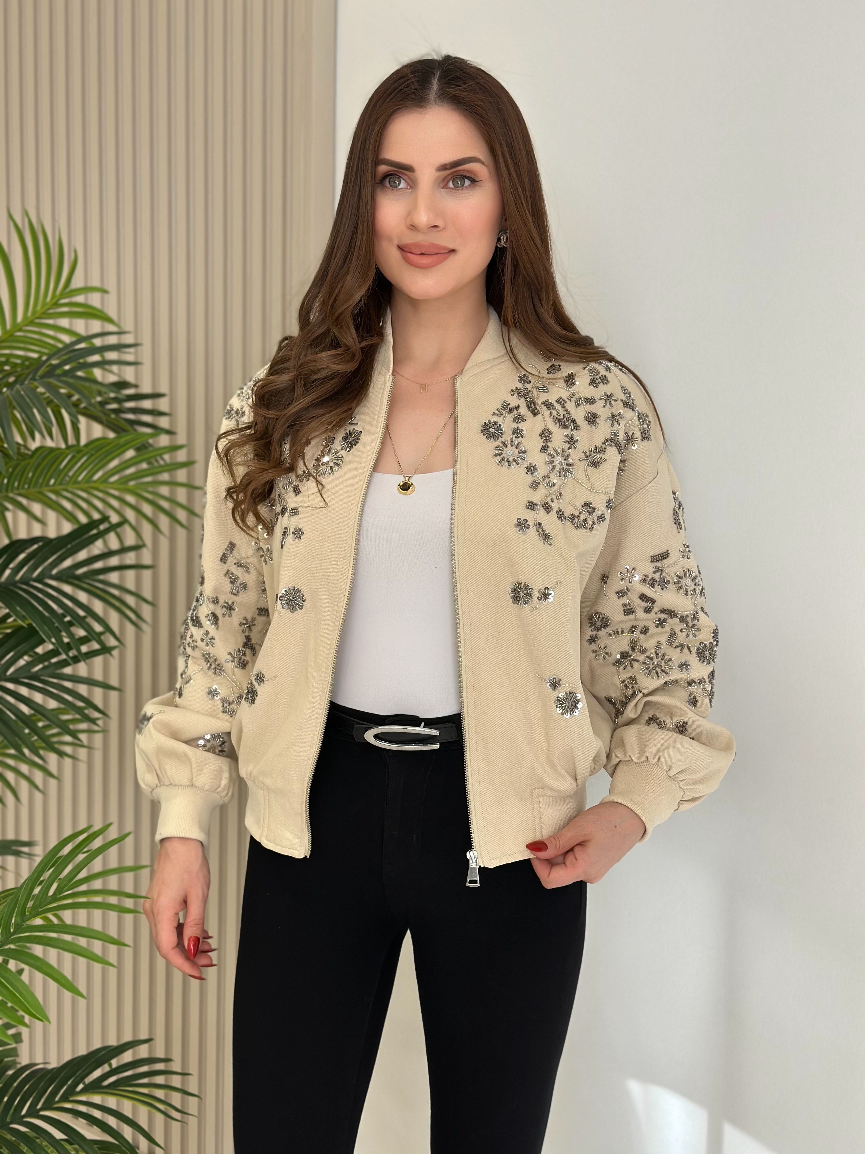 Üzeri Full Taşlı İpky Model Bomber Mont Taş