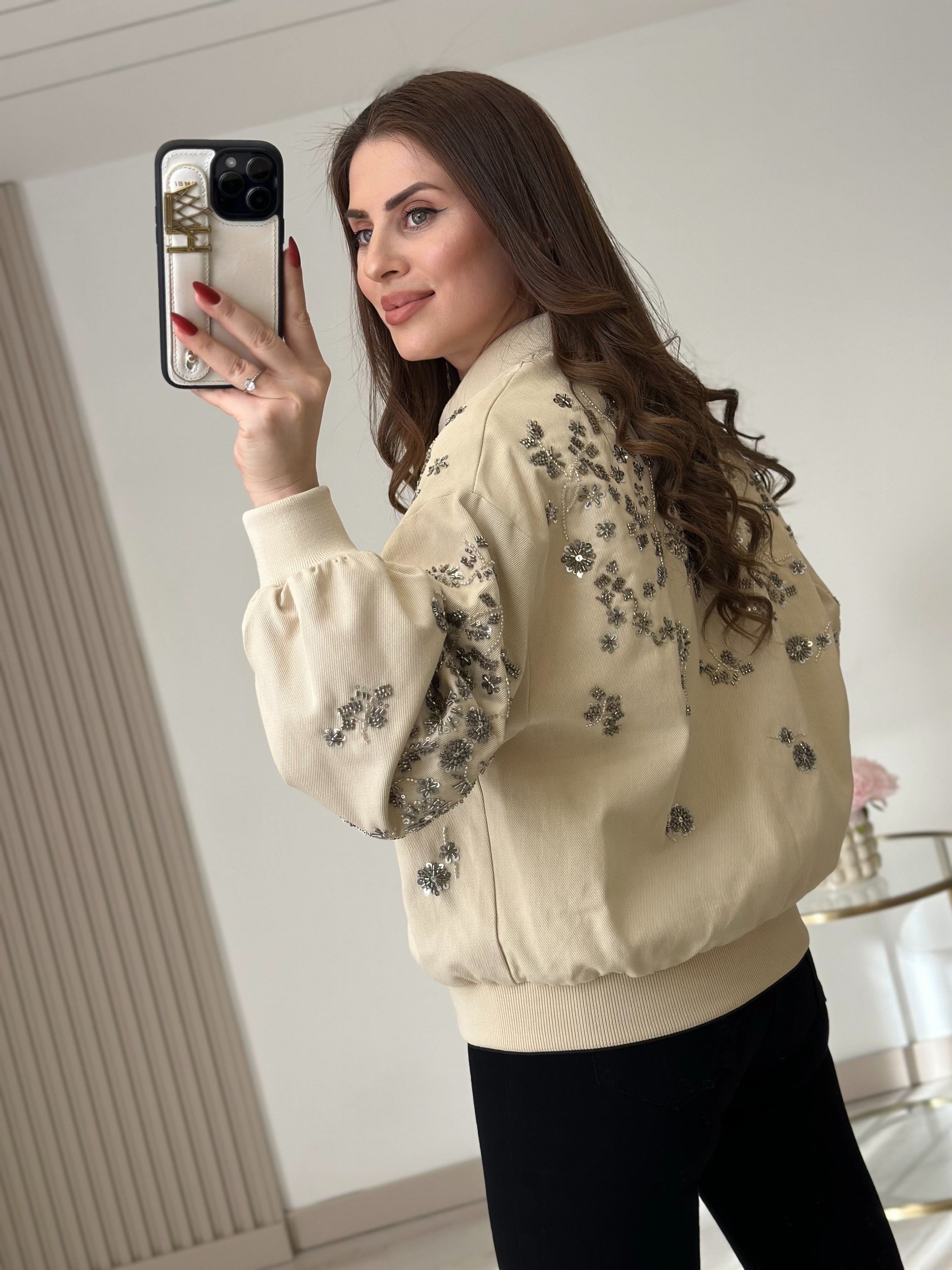 Üzeri Full Taşlı İpky Model Bomber Mont Taş