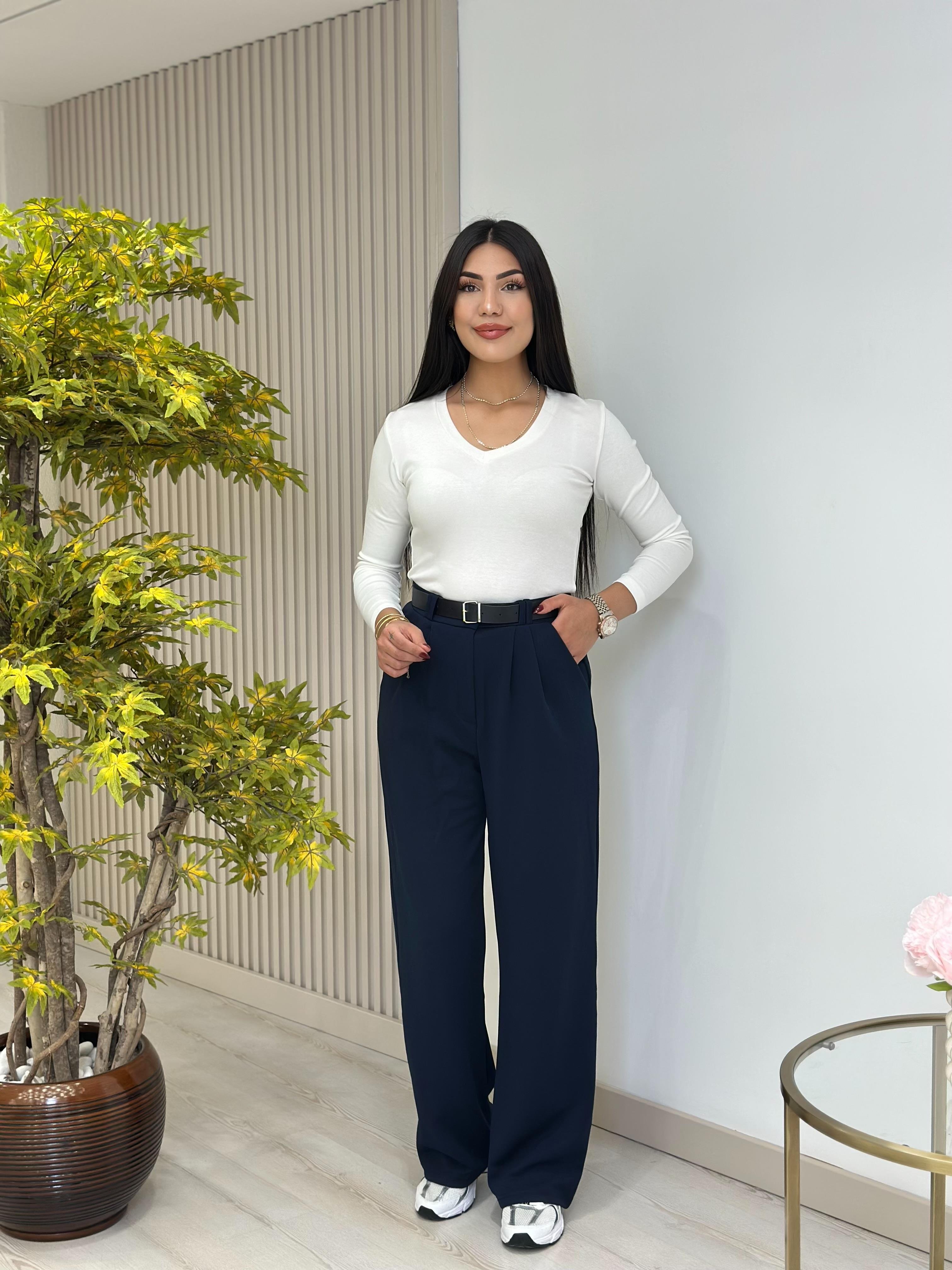 V Yaka Basıc Bluz Beyaz