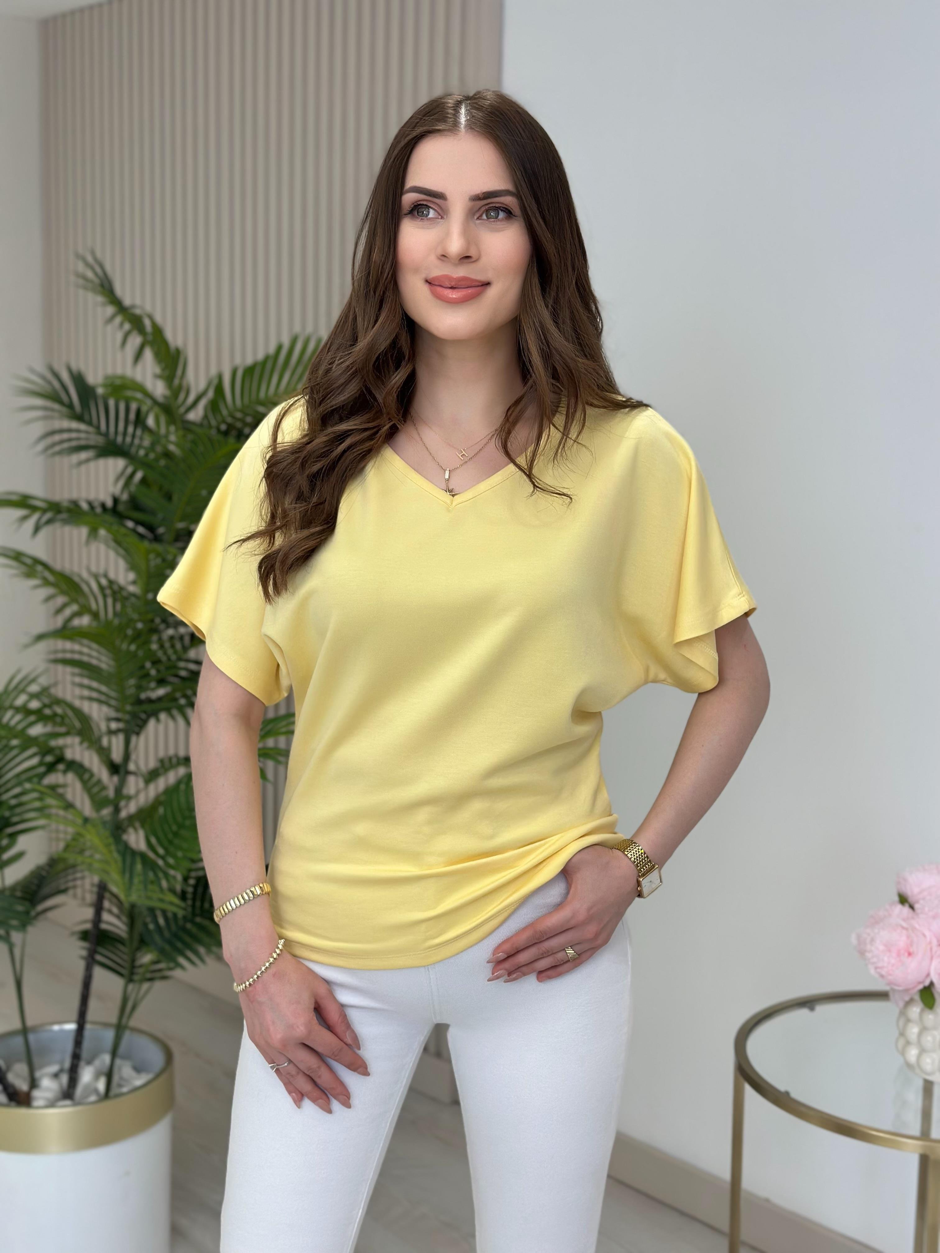 V Yaka Kısa Kollu Modal Tshirt Sarı