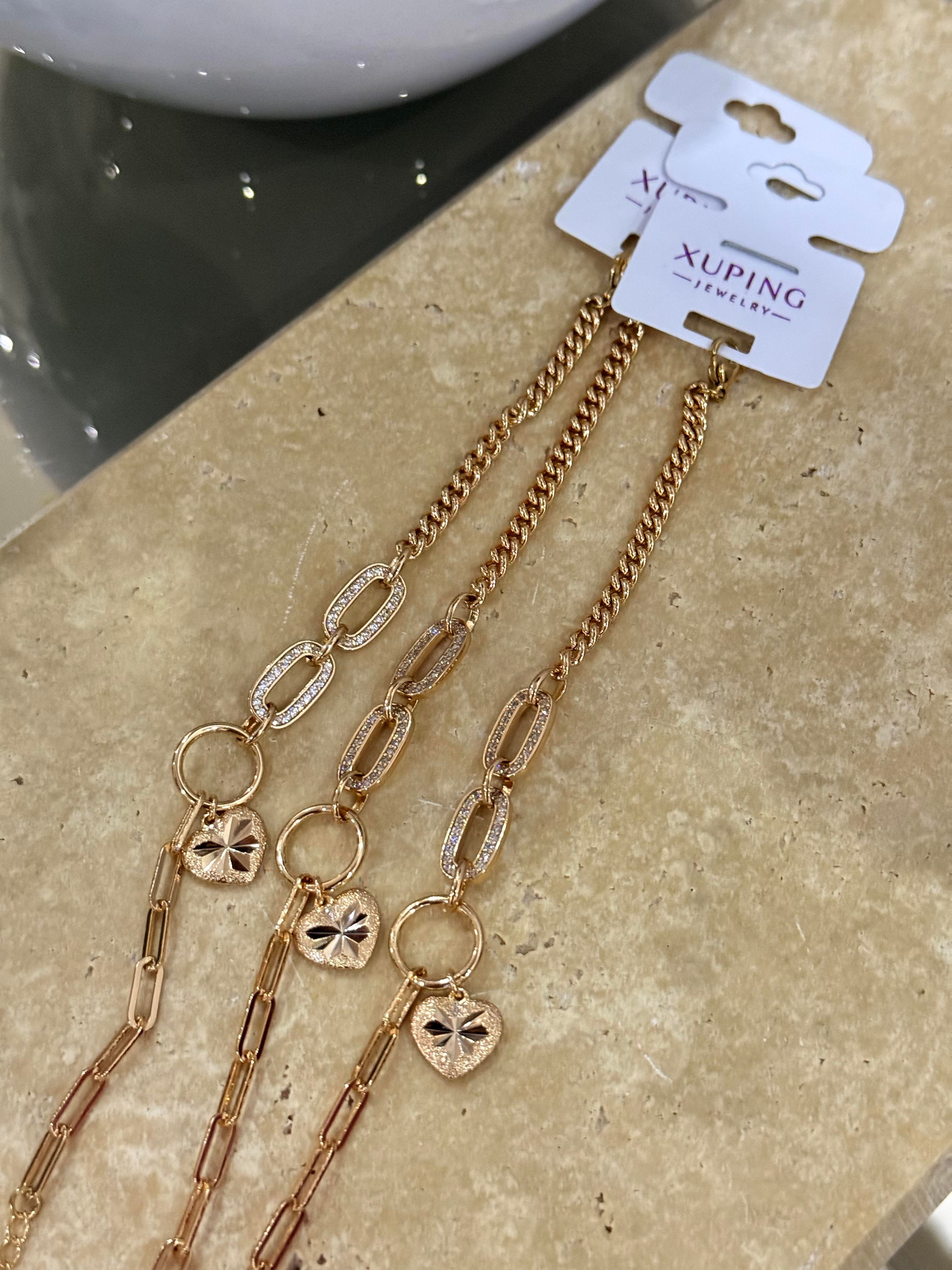 Xupıng Kalp Sallantılı Zincir Bileklik Rose Gold