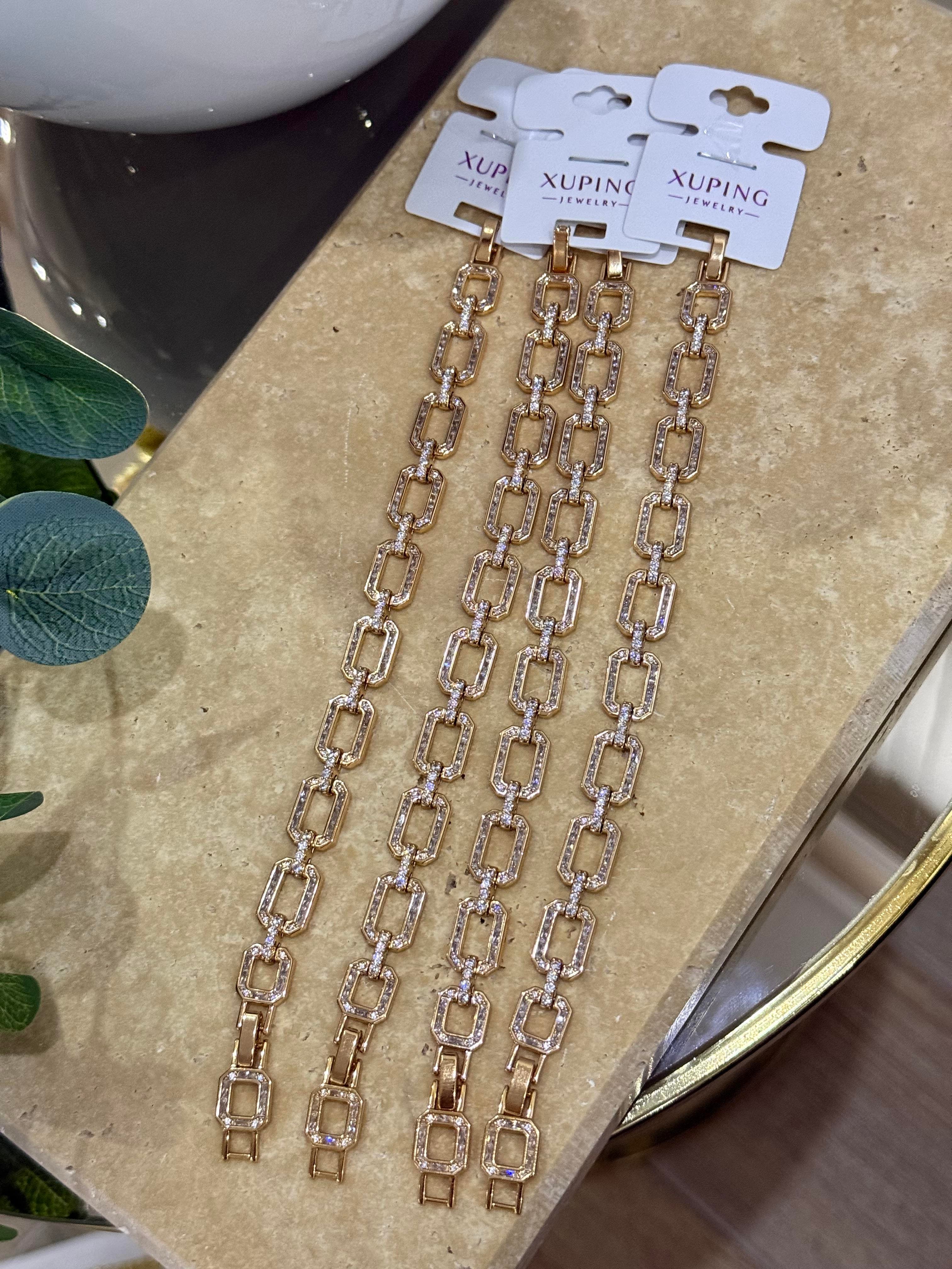 Xupıng Taşlı Dikdörtgen Kalın Bileklik Rose Gold