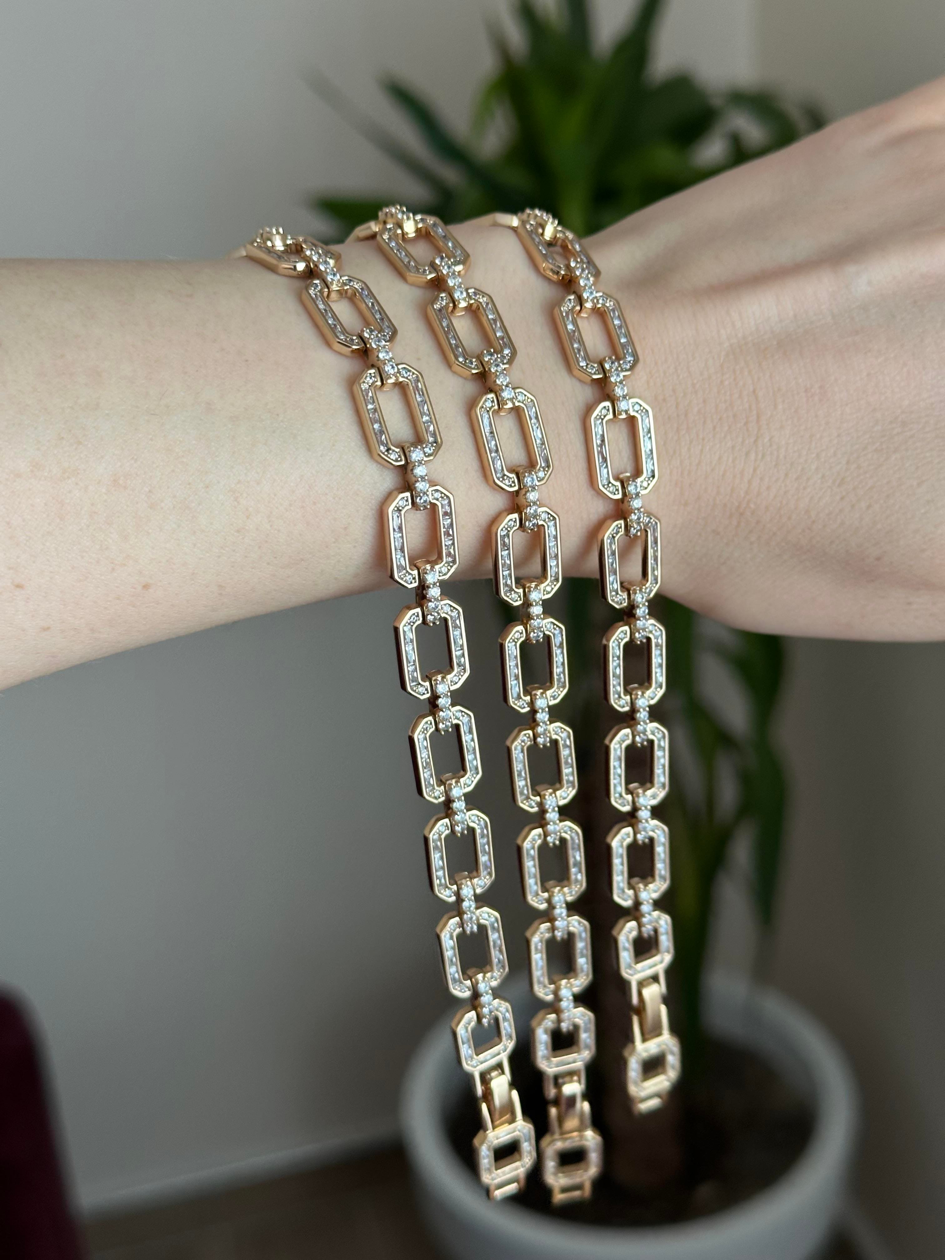 Xupıng Taşlı Dikdörtgen Kalın Bileklik Rose Gold