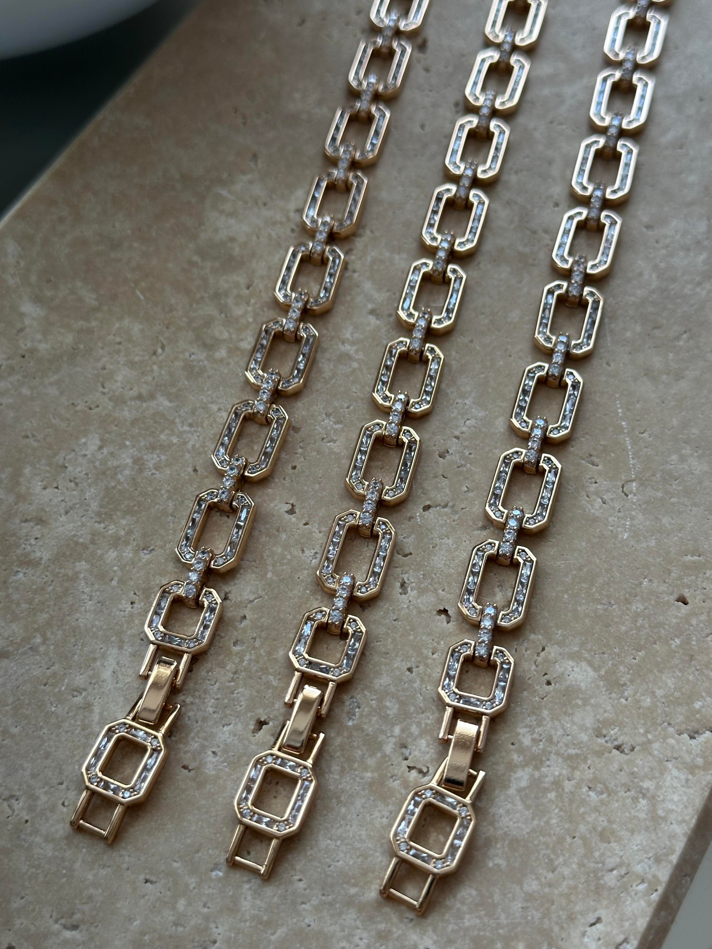 Xupıng Taşlı Dikdörtgen Kalın Bileklik Rose Gold