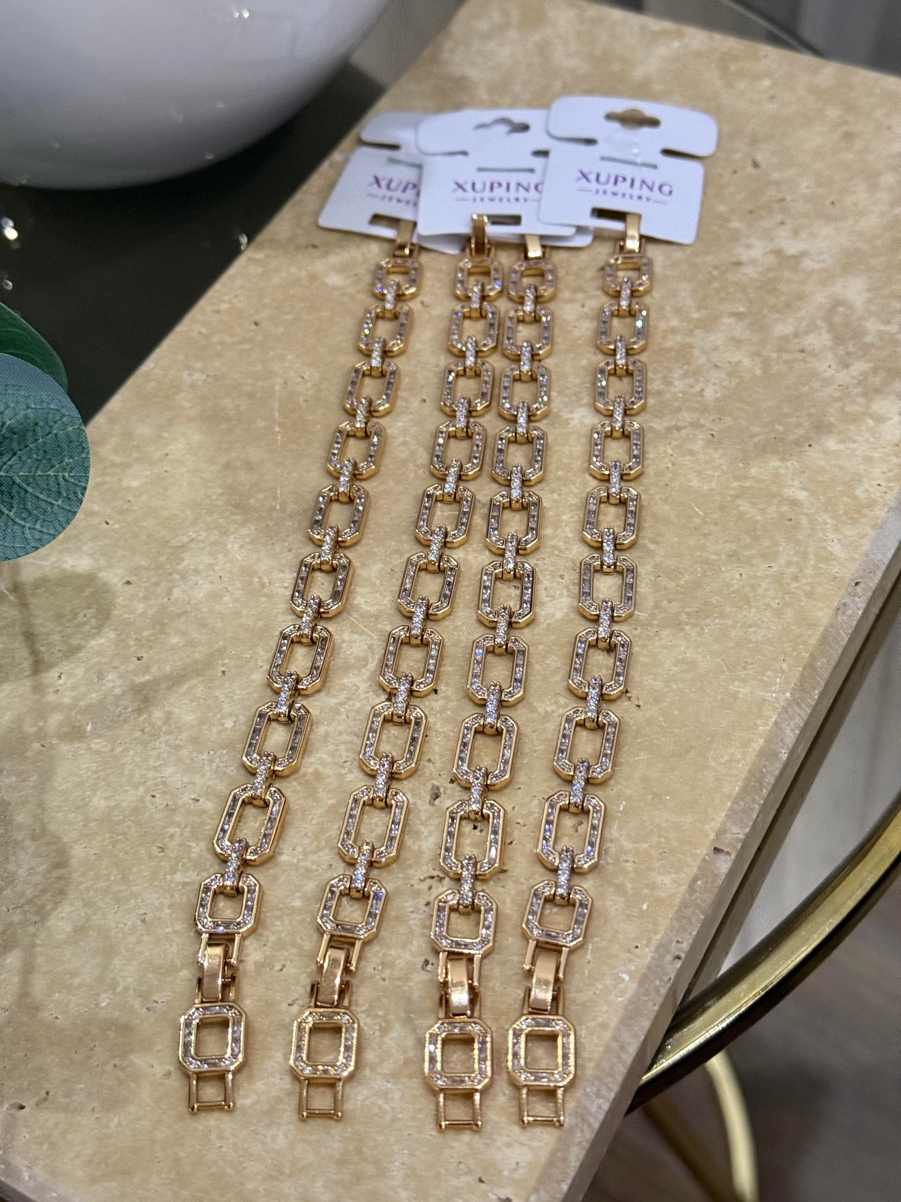 Xupıng Taşlı Dikdörtgen Kalın Bileklik Rose Gold