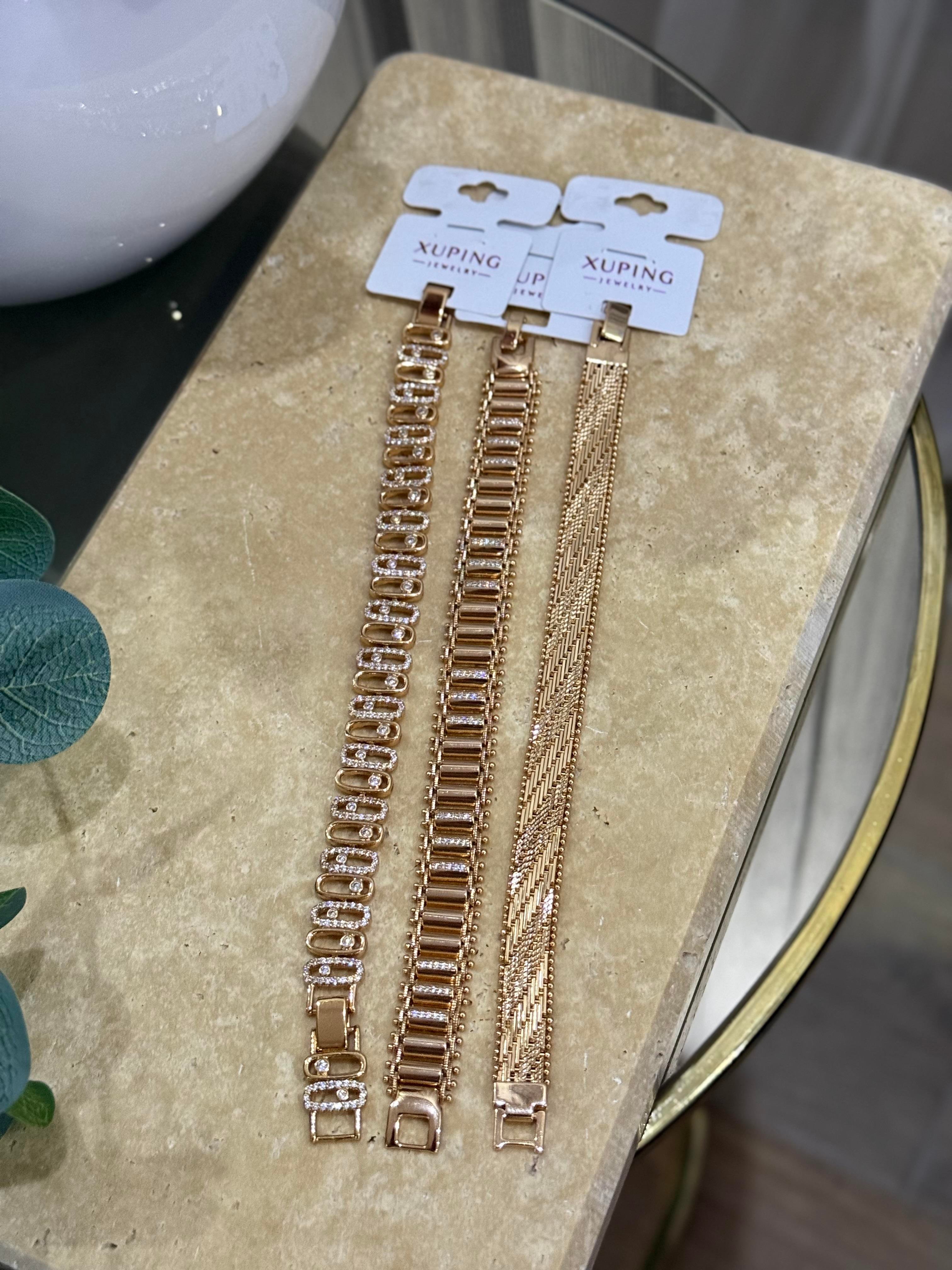 Xupıng Taşlı Rose Gold Kalın Bileklik 