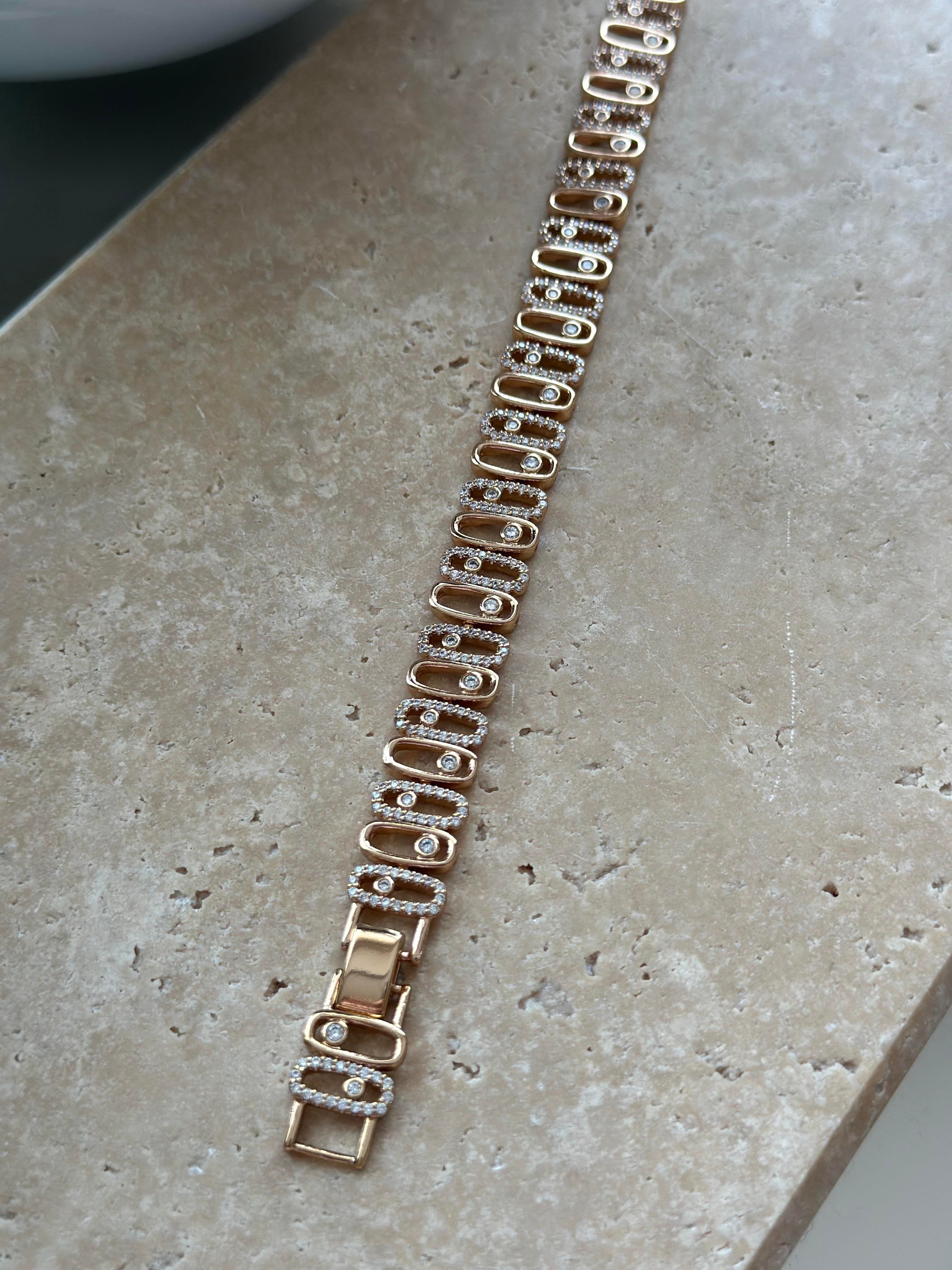 Xupıng Taşlı Rose Gold Kalın Bileklik 