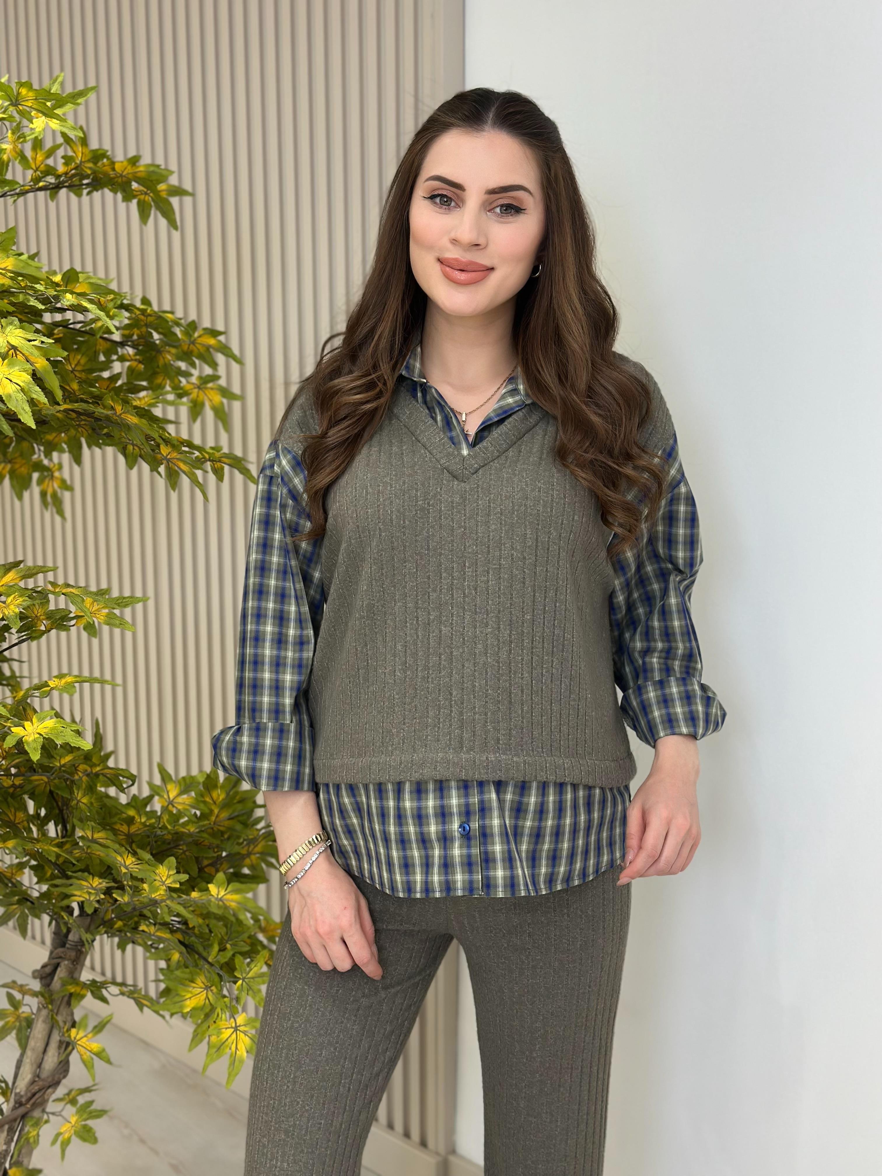 Yumoş Gömlek Detaylı Takım Vizon