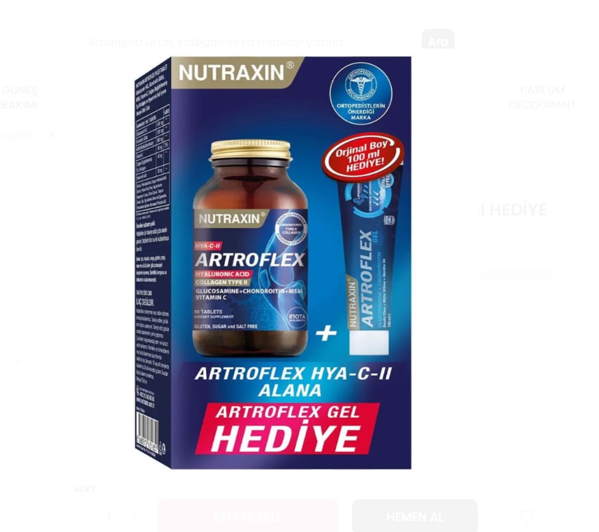 Nutraxin Artroflex HYA-C-II 90 Tablet + Nutraxin Artroflex Gel 100 ml